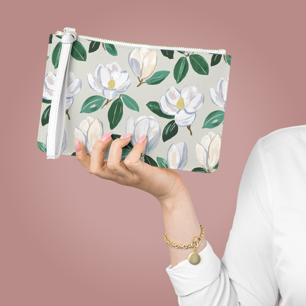Elegant Magnolia Floral Wristlet Purse