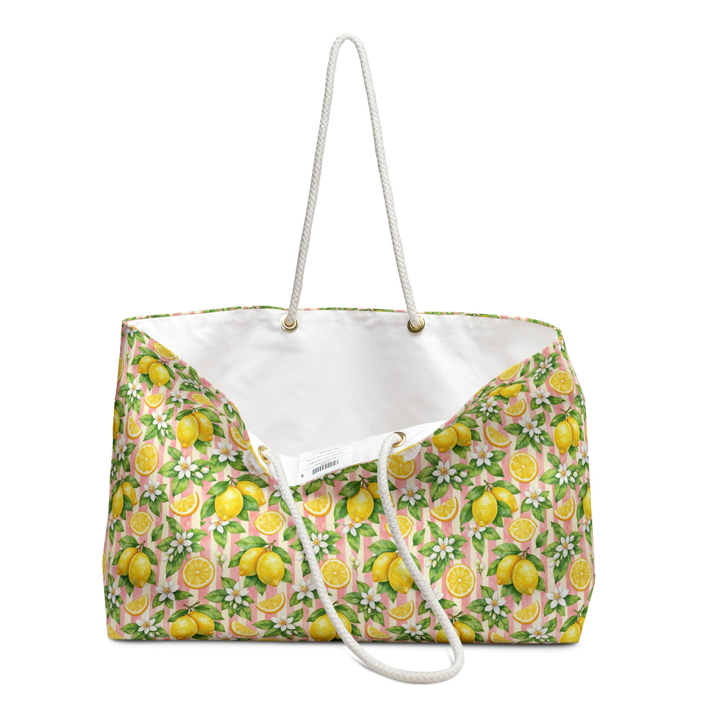 Lemon Blossom Weekender Bag — Floral Citrus Travel Tote