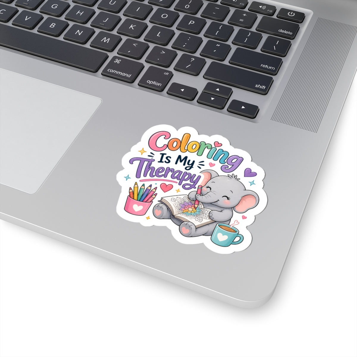 Coloring Is My Therapy Elephant Kiss-Cut Sticker