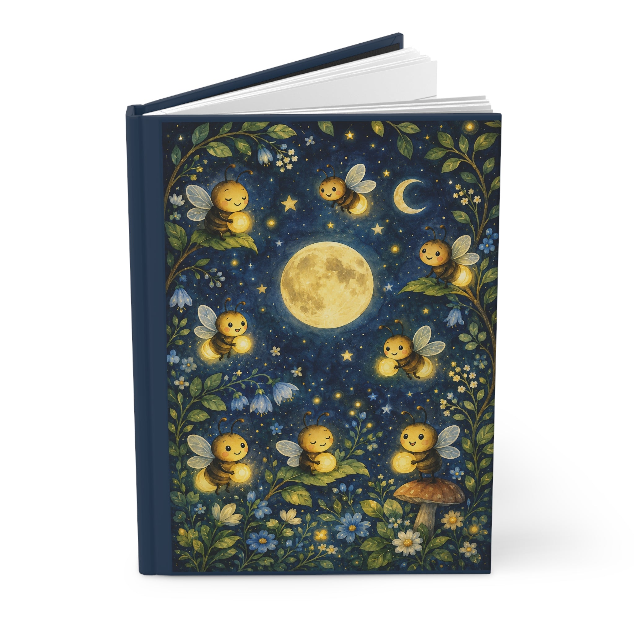 Moonlit Firefly Bees Hardcover Journal (Whimsical Floral Night Sky)