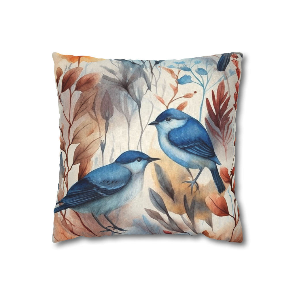 Watercolor Birds & Autumn Foliage Throw Pillowcase
