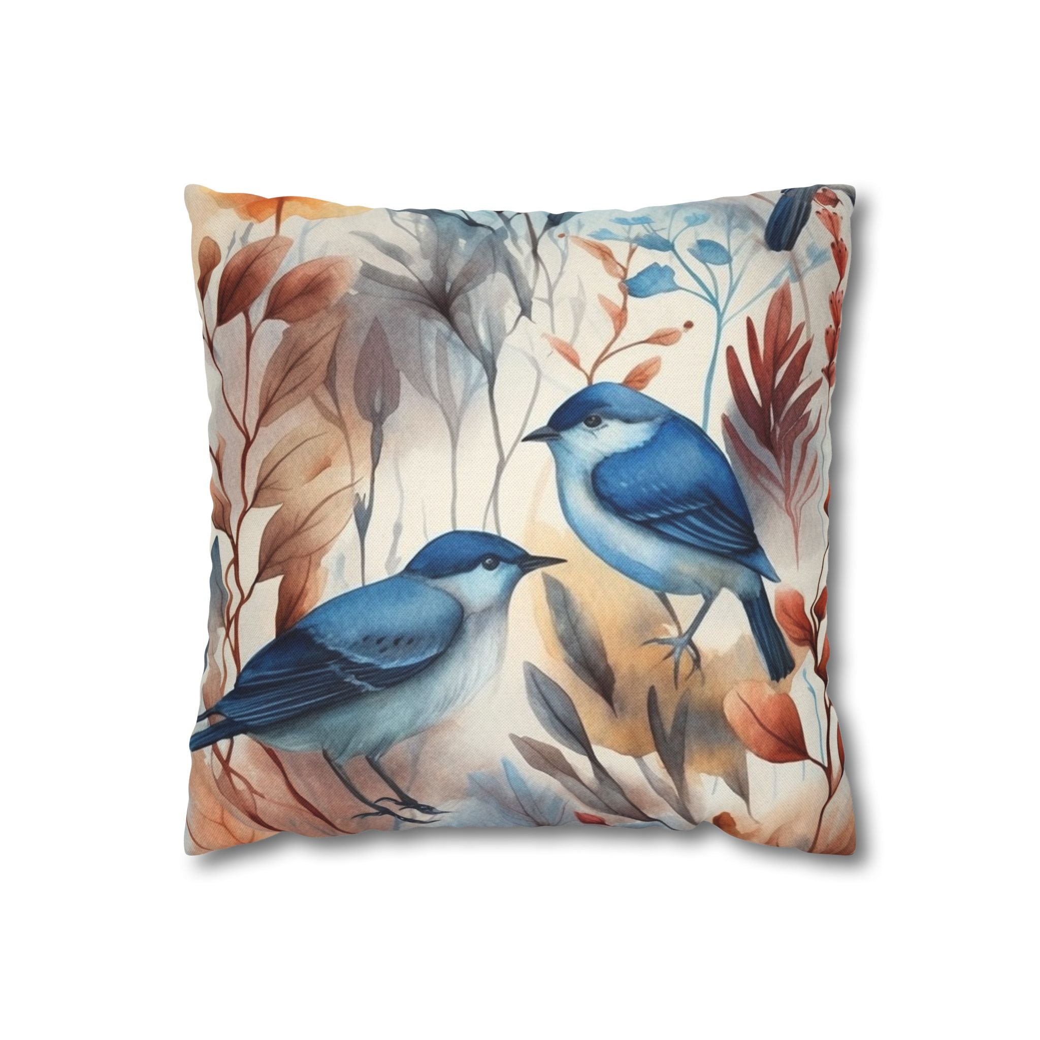 Watercolor Birds & Autumn Foliage Throw Pillowcase