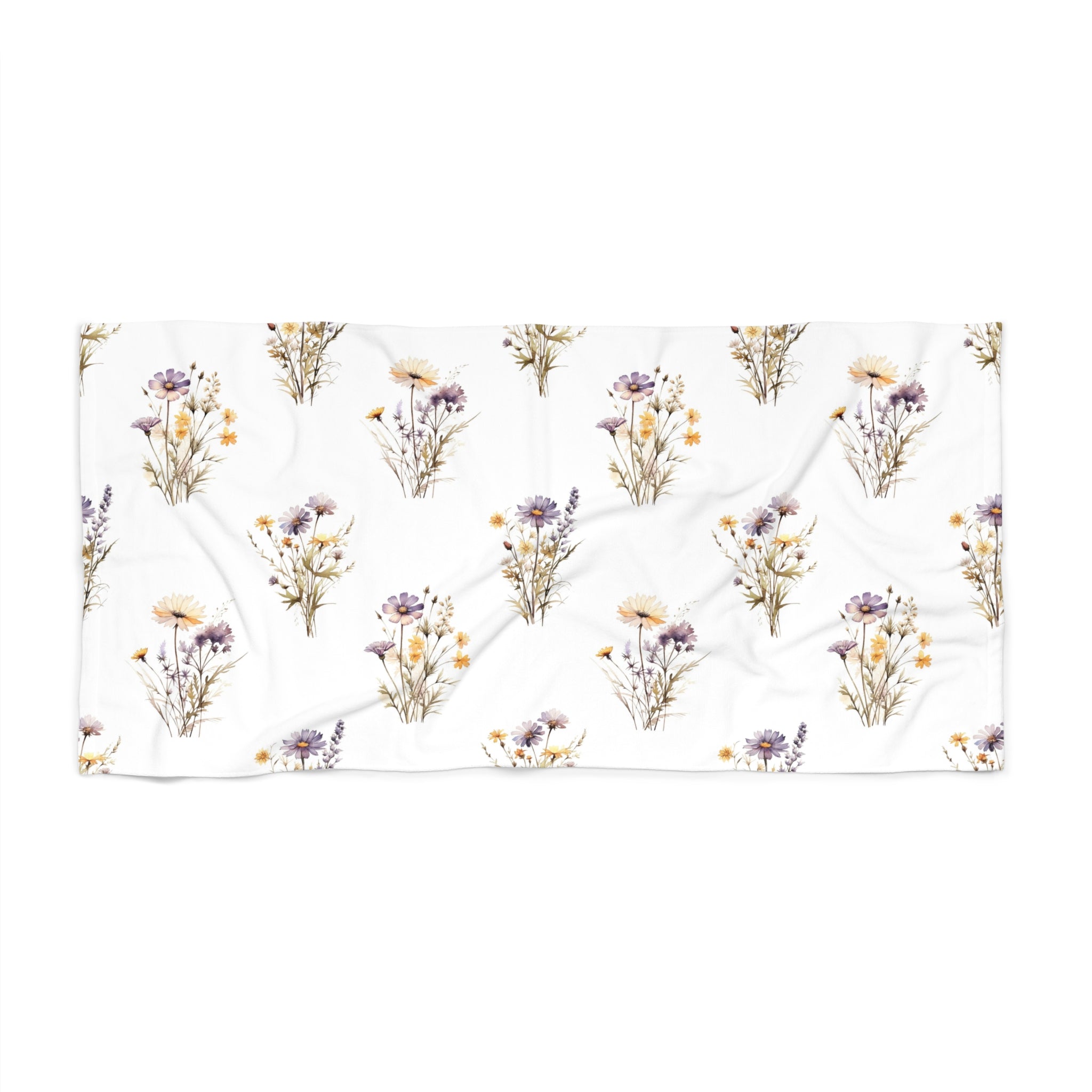 Watercolor Wildflower Summer Beach Towel