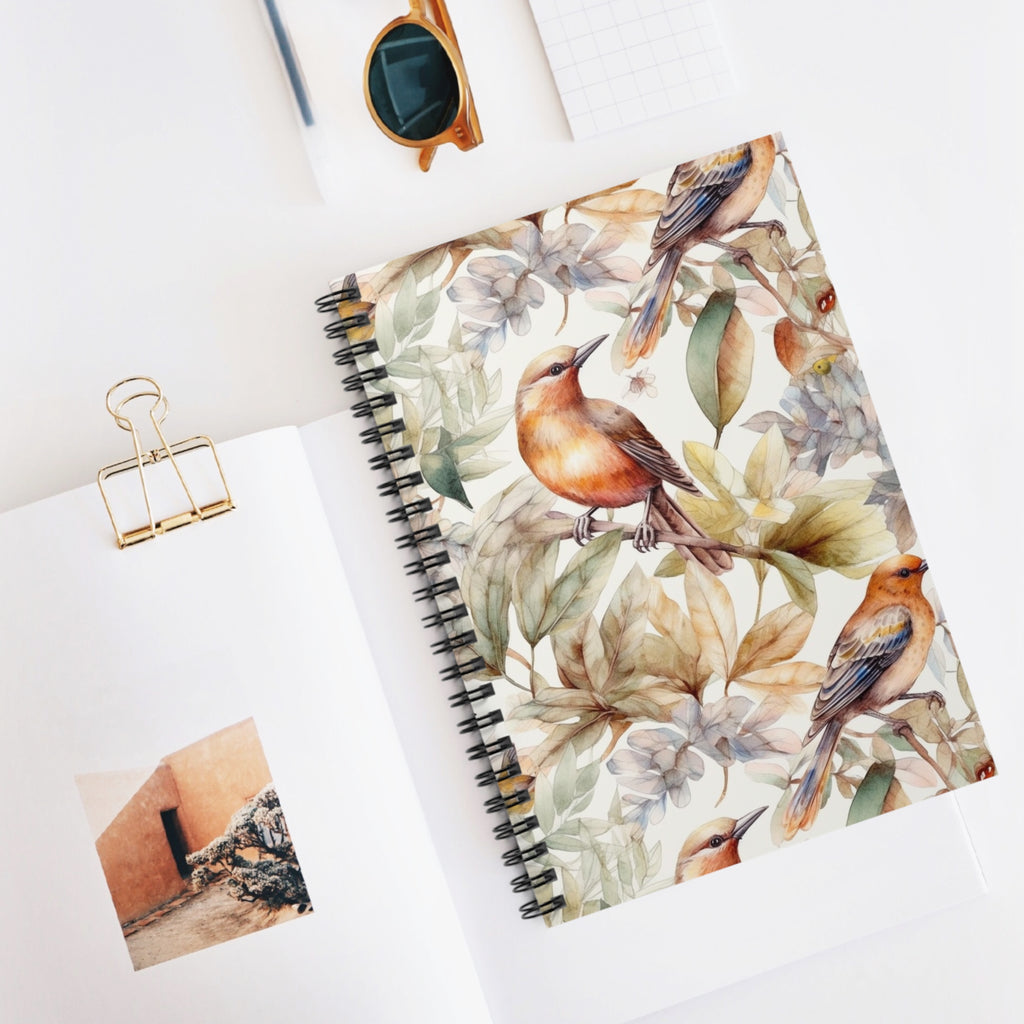 Watercolor Songbird & Foliage Spiral Notebook