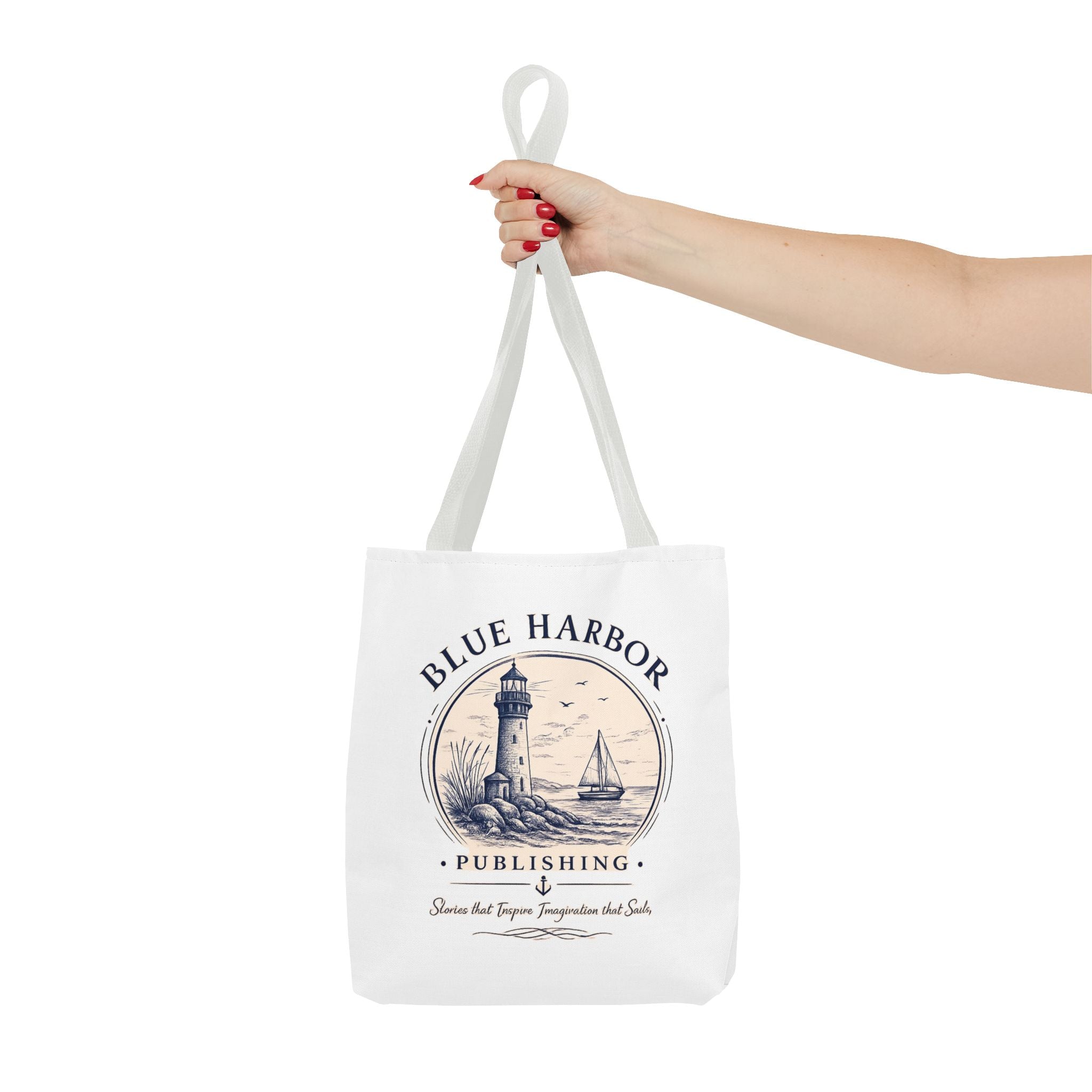 Nautical Lighthouse Tote Bag "Blue Harbor Publishing" Vintage Seaside Canvas Tote