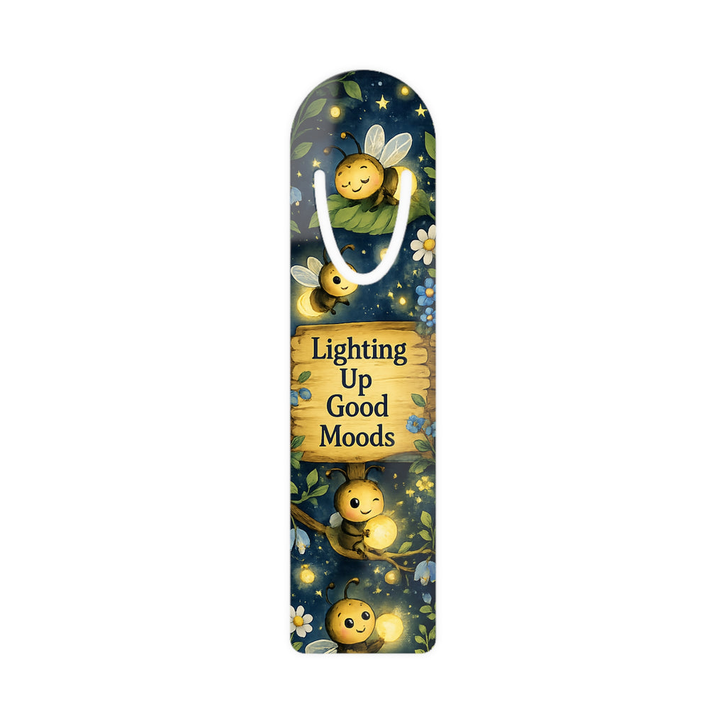 Firefly Bookmark — "Lighting Up Good Moods" Inspirational Metal Bookmark with Cute Bee & Floral Design