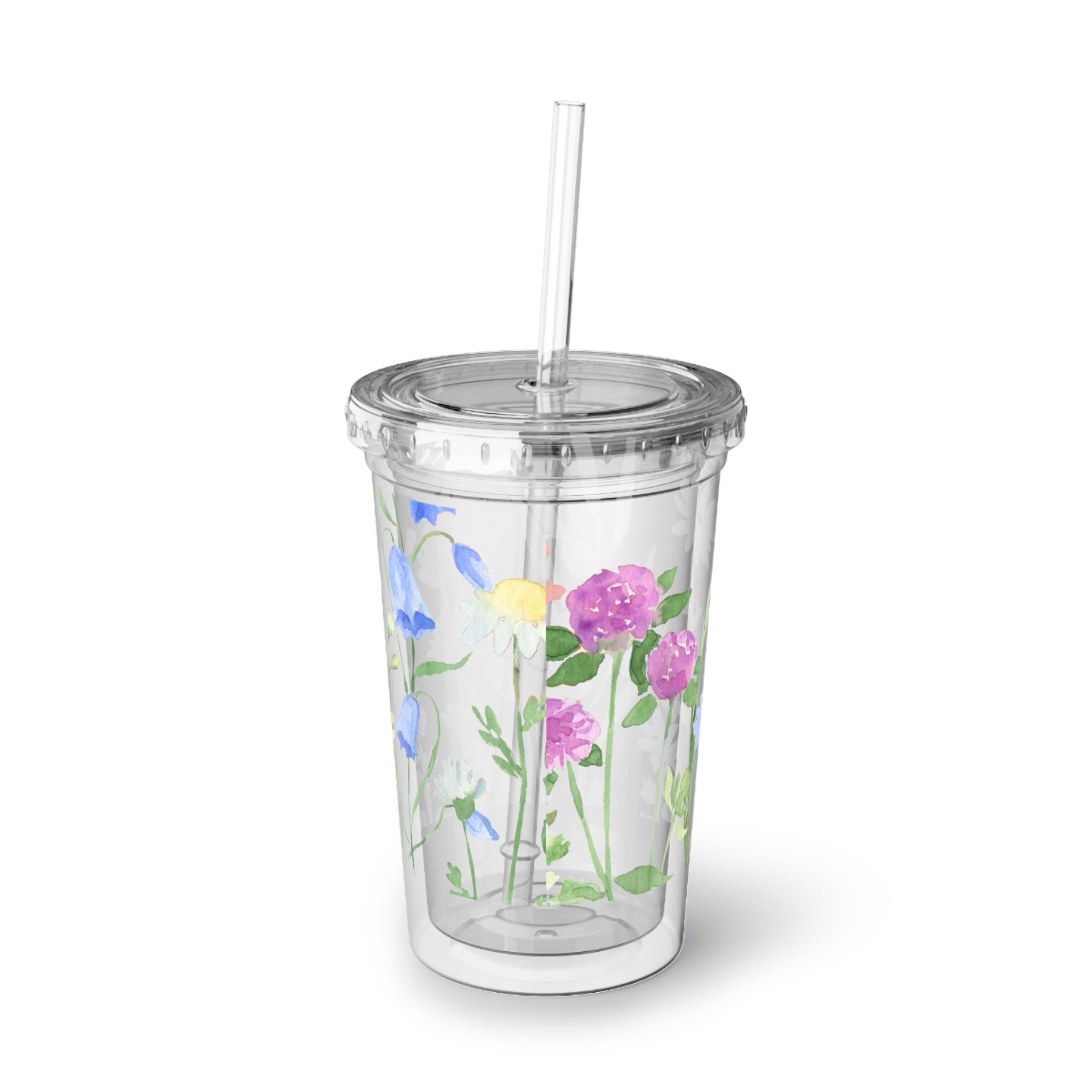 Watercolor Poppy & Bluebell Acrylic Tumbler