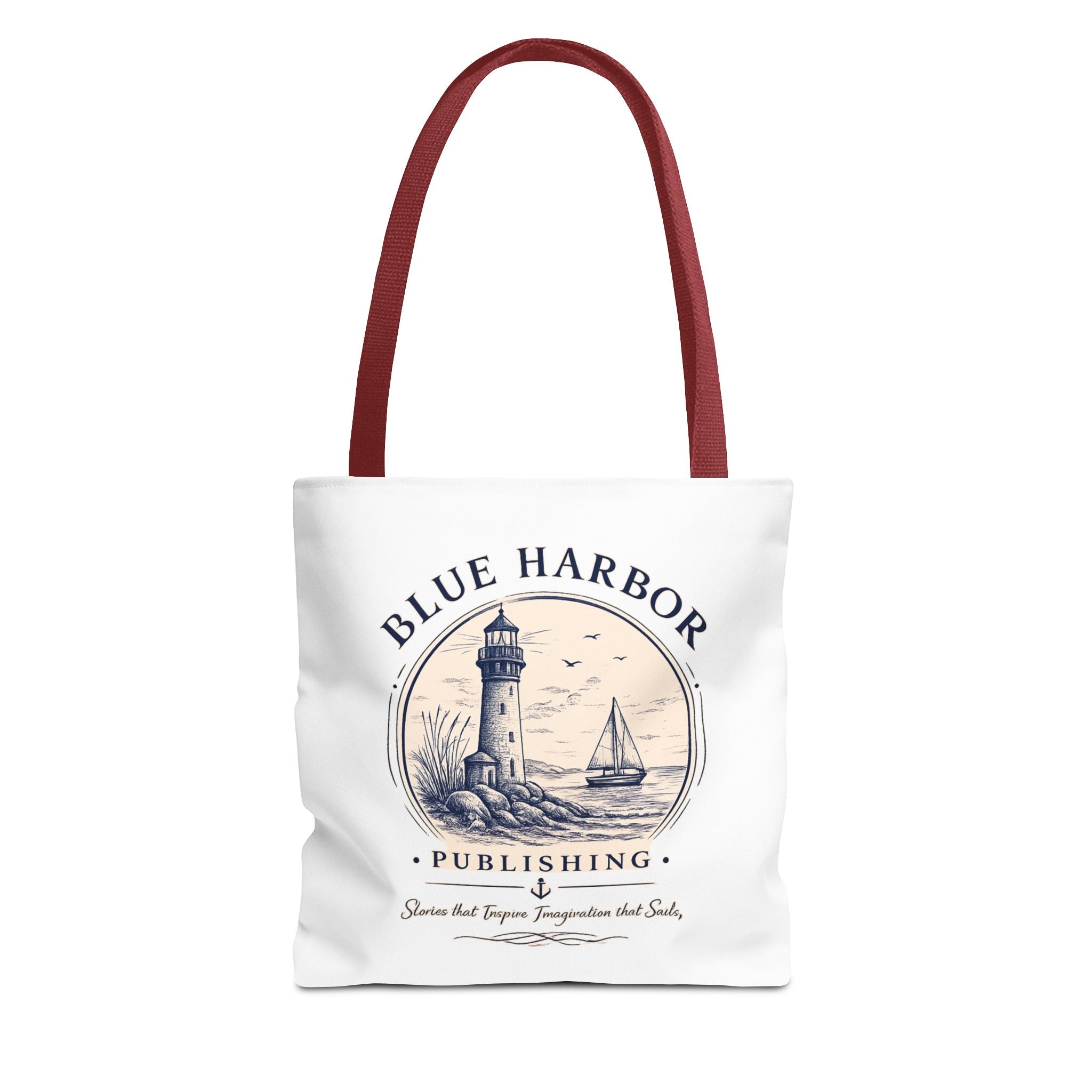 Nautical Lighthouse Tote Bag "Blue Harbor Publishing" Vintage Seaside Canvas Tote