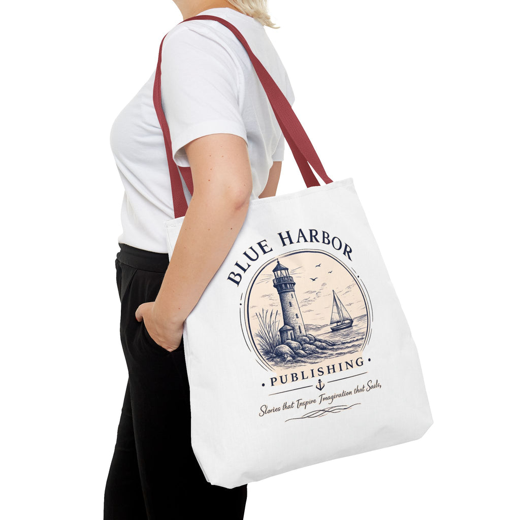 Nautical Lighthouse Tote Bag "Blue Harbor Publishing" Vintage Seaside Canvas Tote