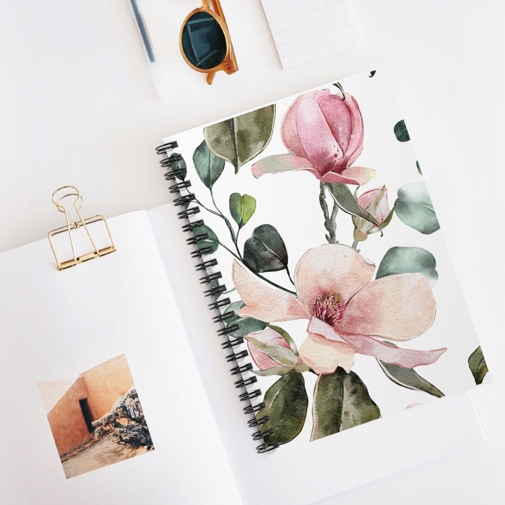 Pink Watercolor Magnolia Spiral Notebook