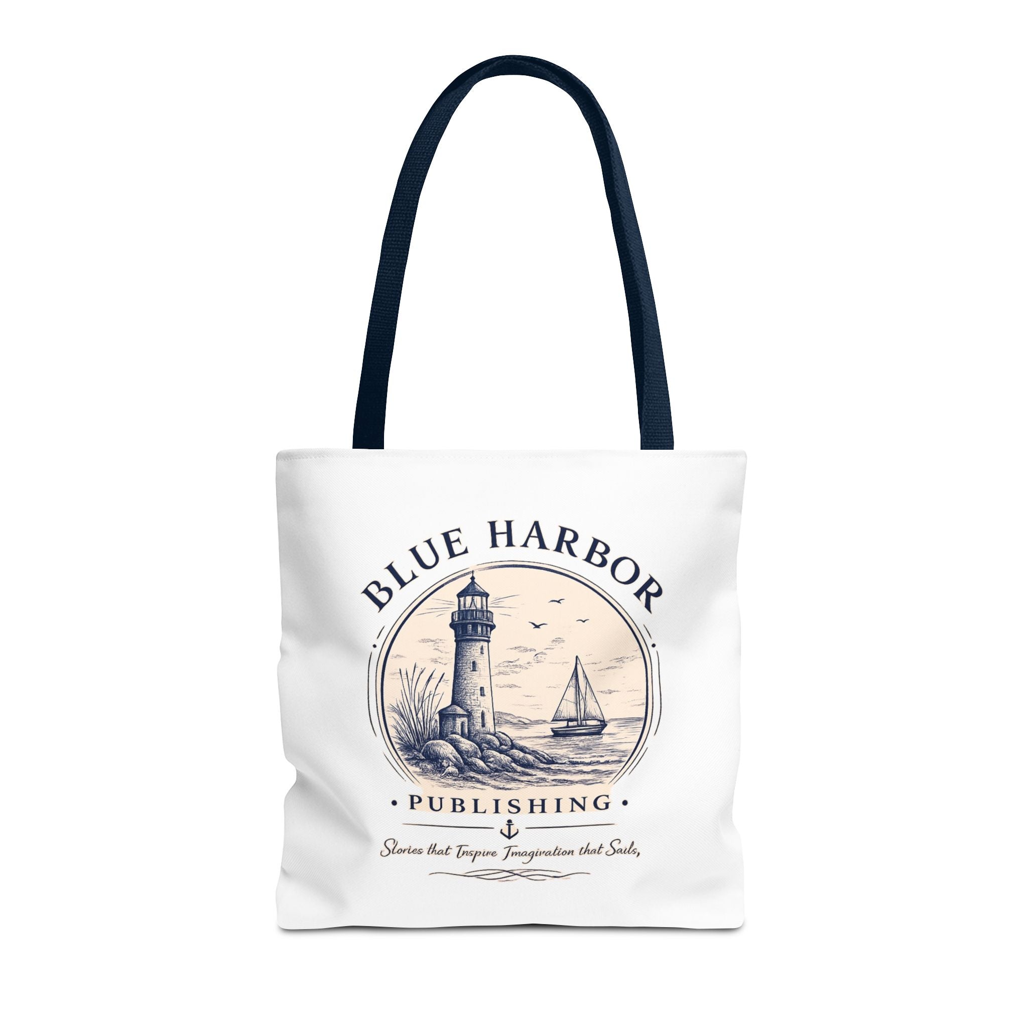 Nautical Lighthouse Tote Bag "Blue Harbor Publishing" Vintage Seaside Canvas Tote