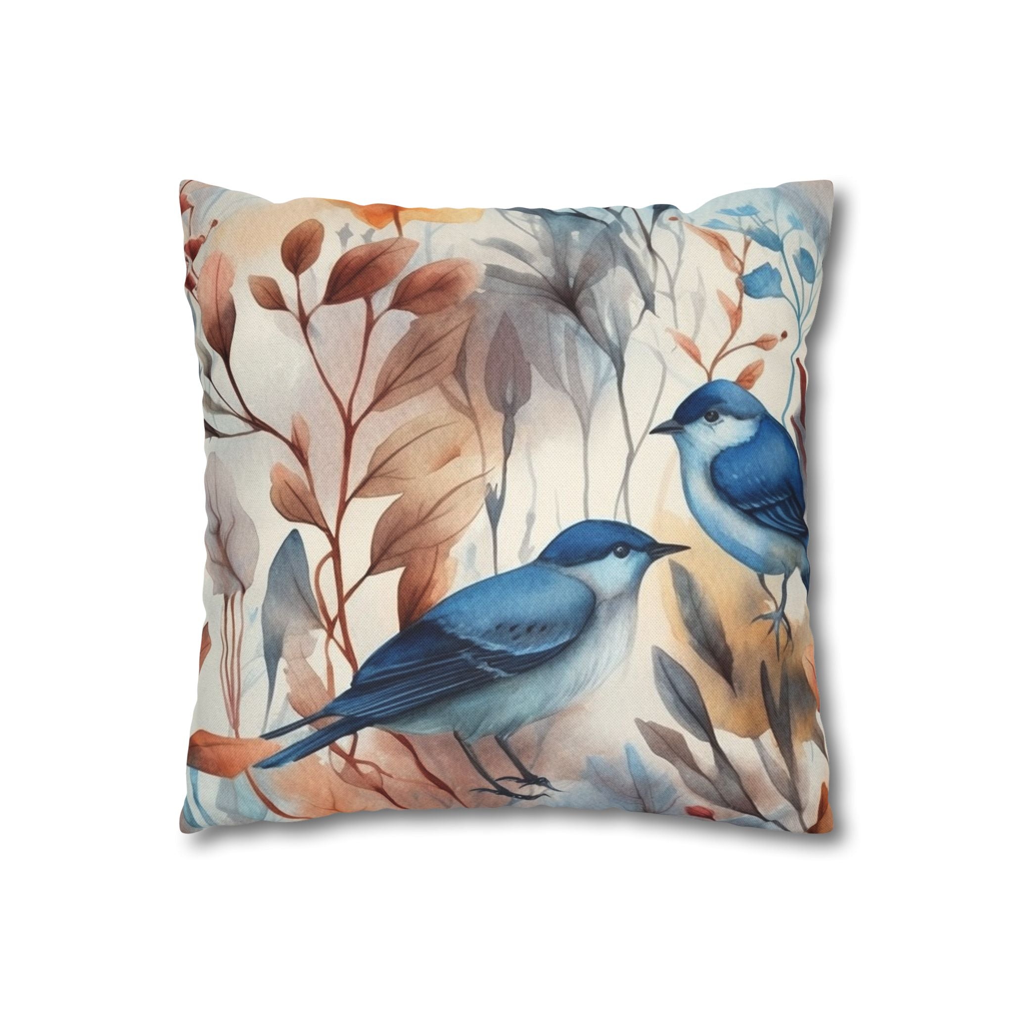 Watercolor Birds & Autumn Foliage Throw Pillowcase