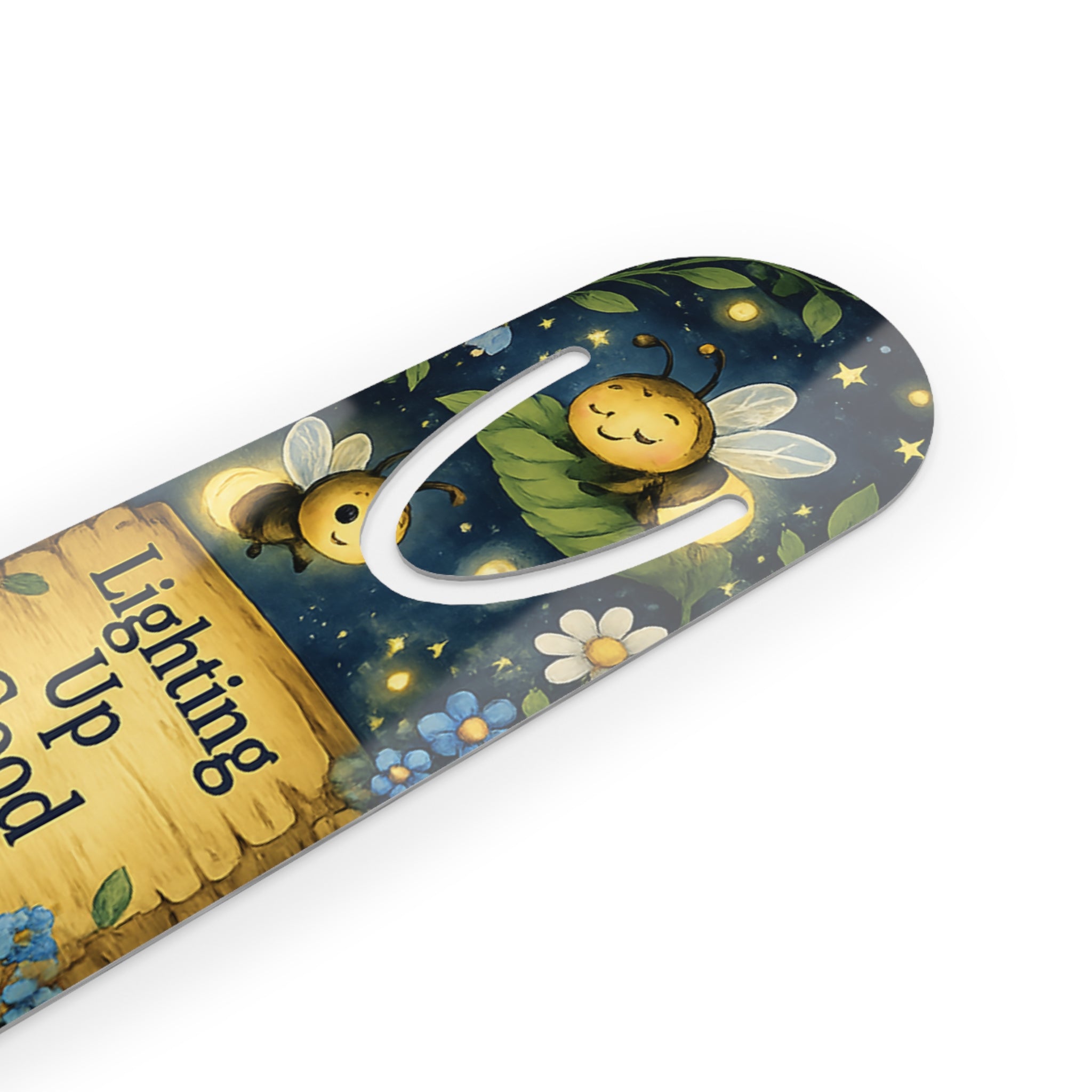 Firefly Bookmark — "Lighting Up Good Moods" Inspirational Metal Bookmark with Cute Bee & Floral Design