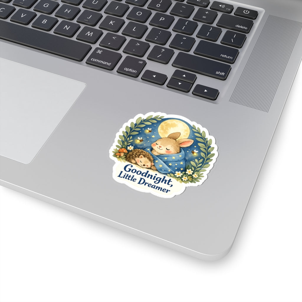 Goodnight Little Dreamer Sticker — Cute Bunny & Hedgehog Sleepy Moon Kiss-Cut Sticker