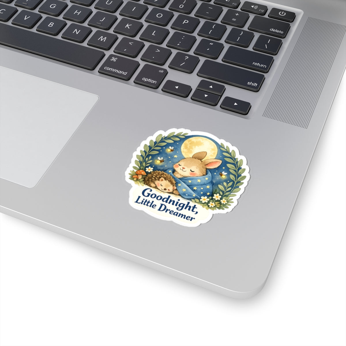 Goodnight Little Dreamer Sticker — Cute Bunny & Hedgehog Sleepy Moon Kiss-Cut Sticker