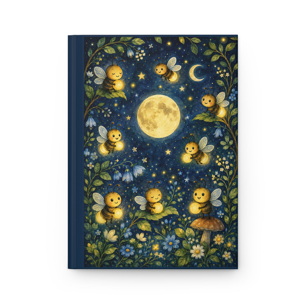 Moonlit Firefly Bees Hardcover Journal (Whimsical Floral Night Sky)