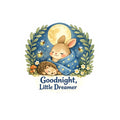 Goodnight Little Dreamer Sticker — Cute Bunny & Hedgehog Sleepy Moon Kiss-Cut Sticker