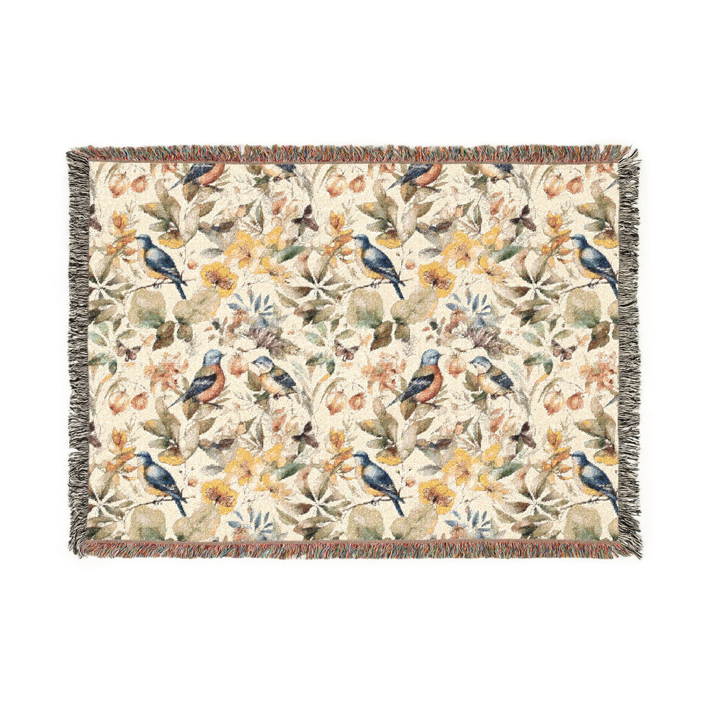 Bird & Blossom Woven Blanket — Vintage Floral Throw for Couch, Bedroom, Gift