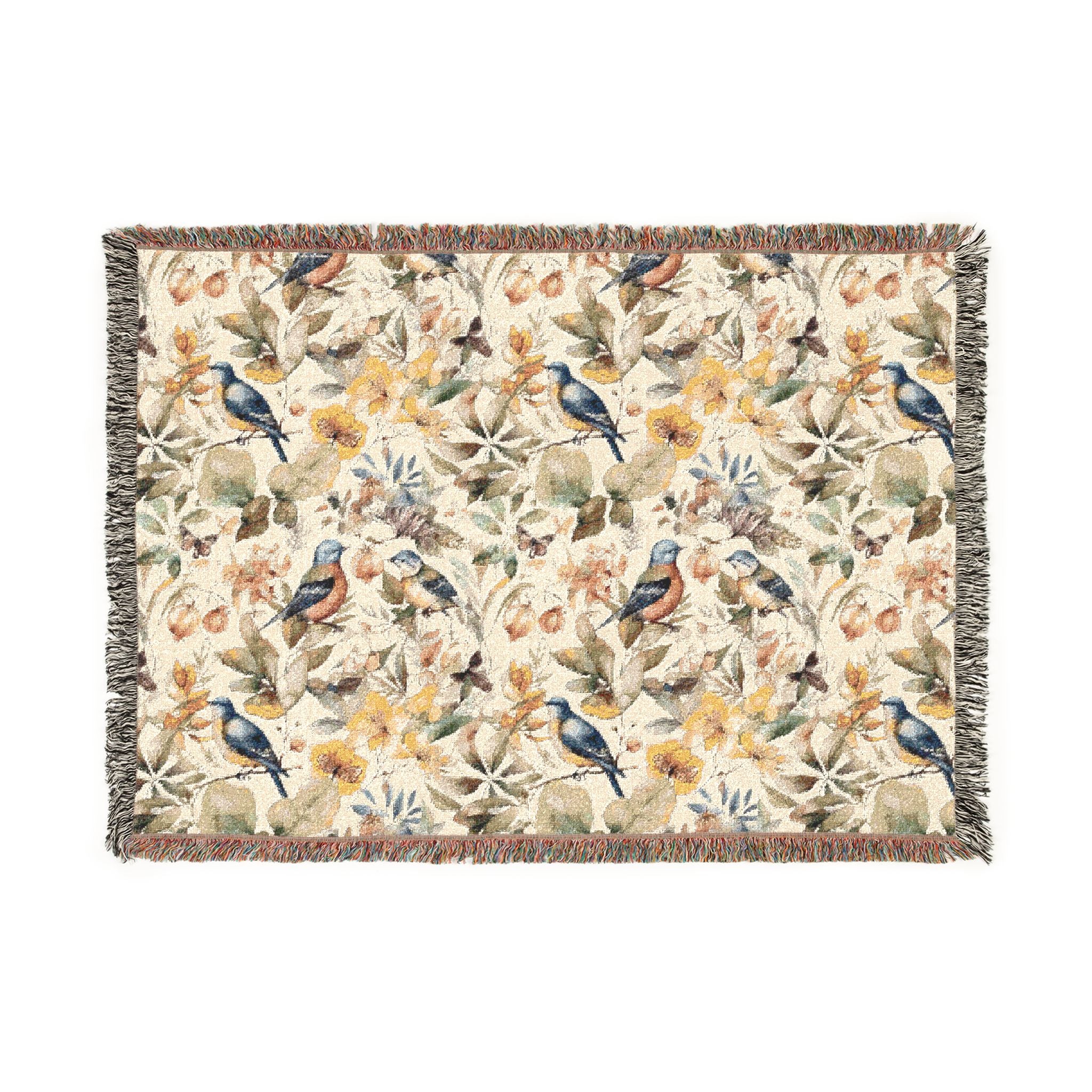 Bird & Blossom Woven Blanket — Vintage Floral Throw for Couch, Bedroom, Gift
