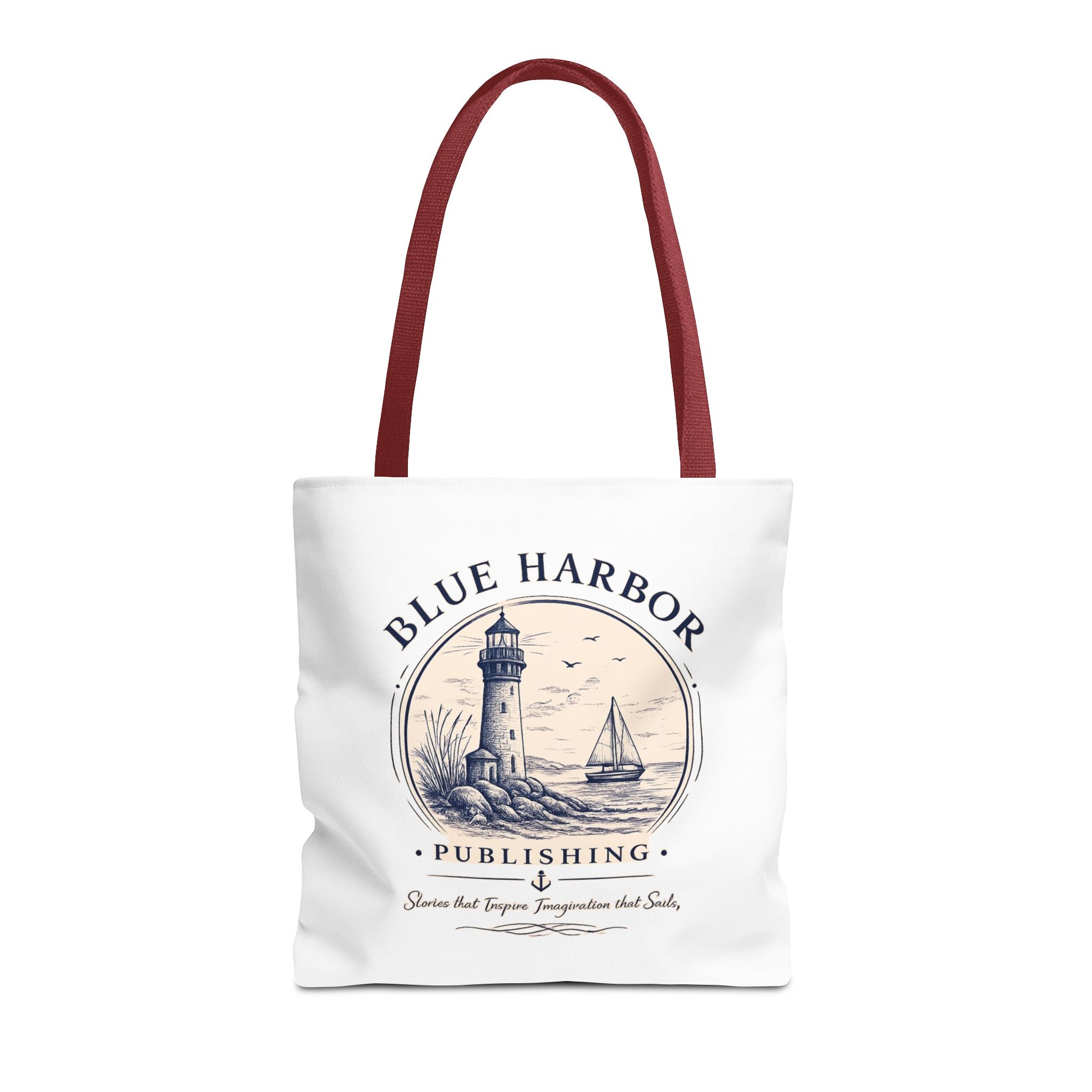 Nautical Lighthouse Tote Bag "Blue Harbor Publishing" Vintage Seaside Canvas Tote