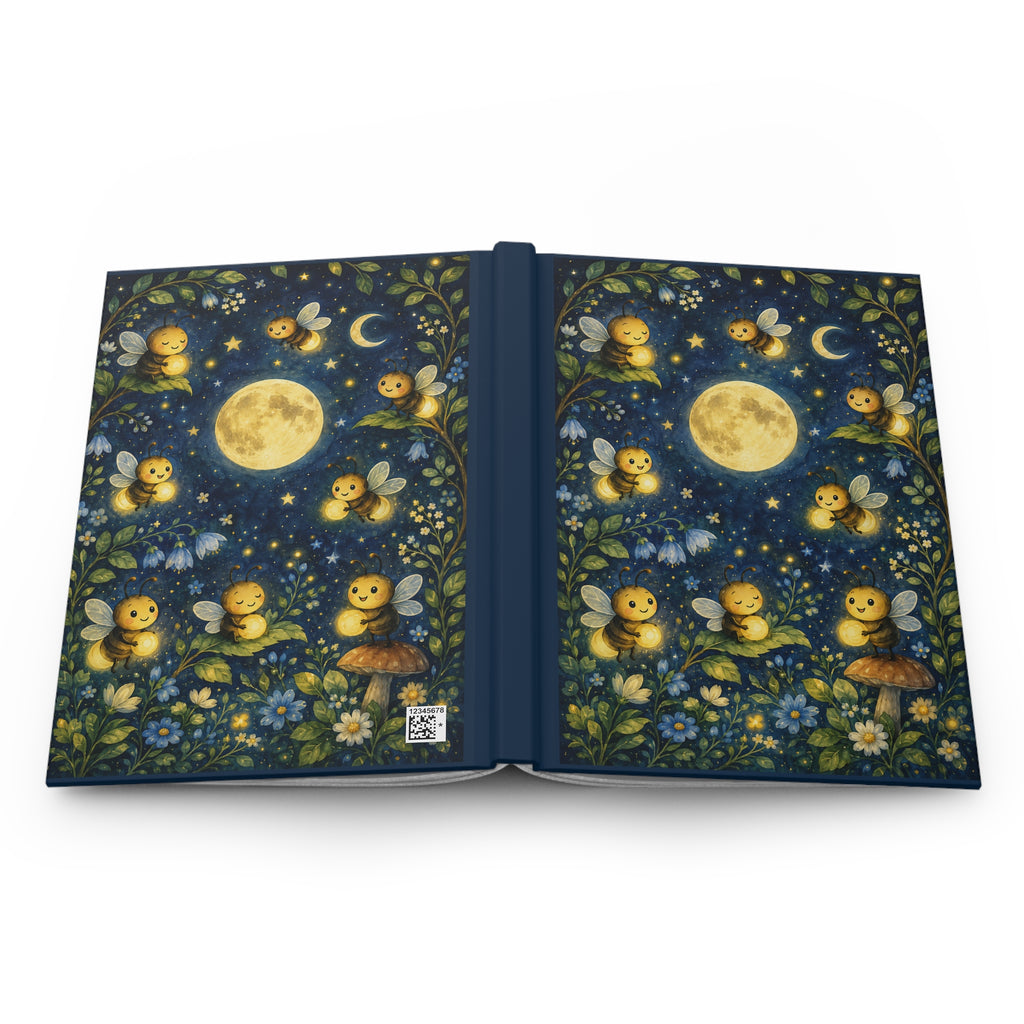 Moonlit Firefly Bees Hardcover Journal (Whimsical Floral Night Sky)
