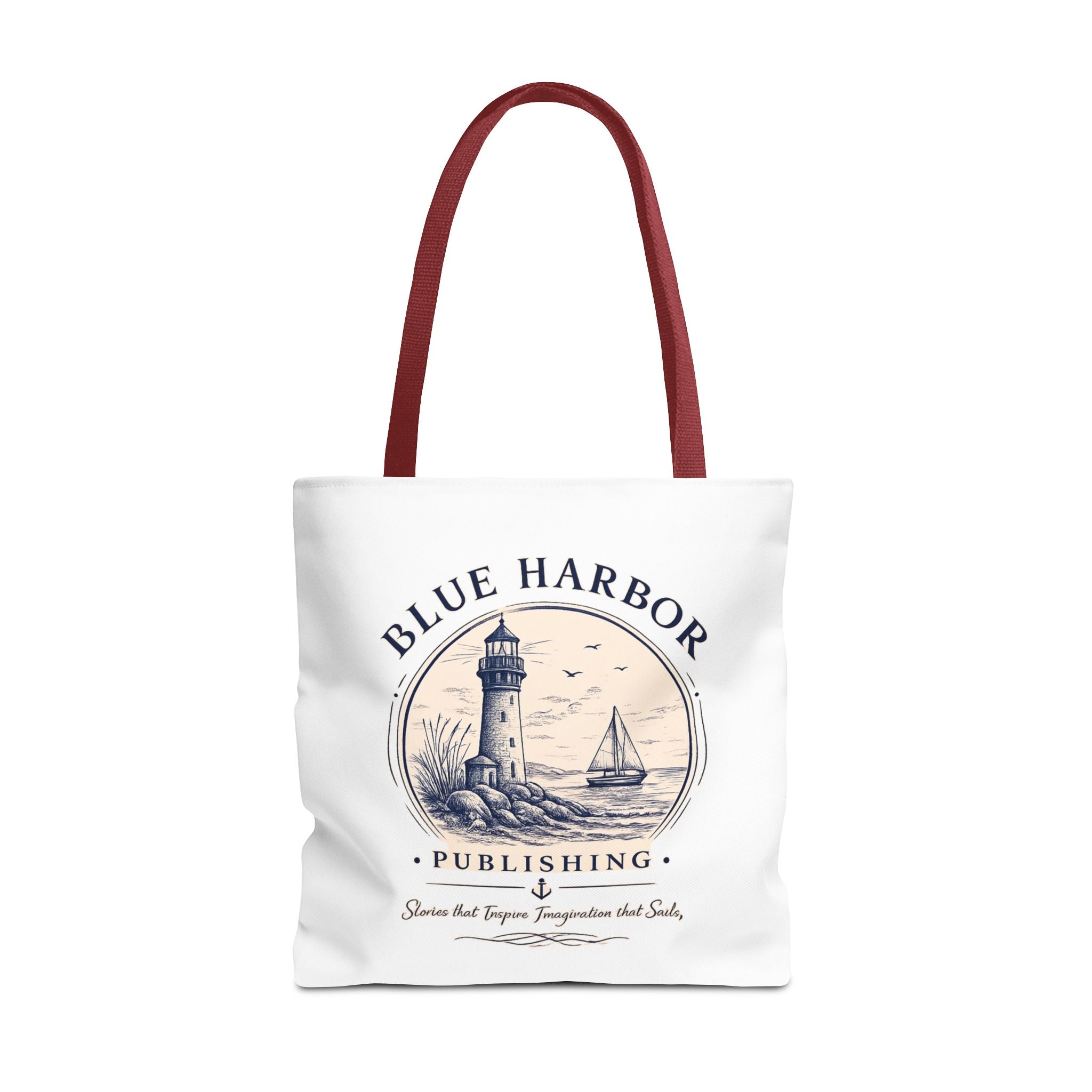 Nautical Lighthouse Tote Bag "Blue Harbor Publishing" Vintage Seaside Canvas Tote