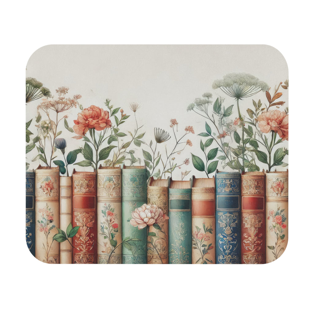 Vintage Floral Books Rectangle Mouse Pad