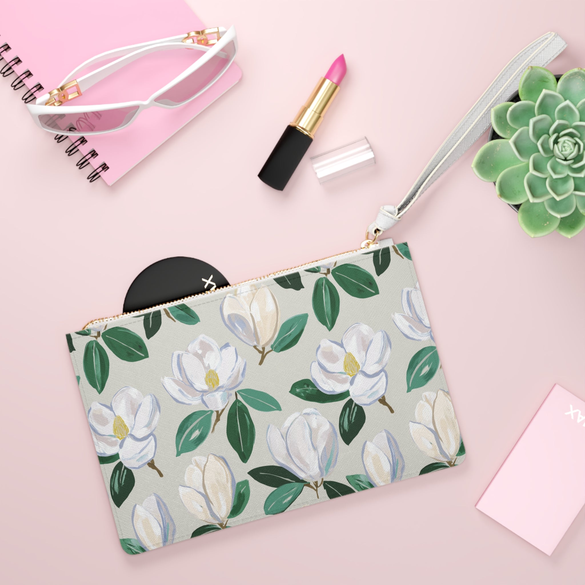 Elegant Magnolia Floral Wristlet Purse