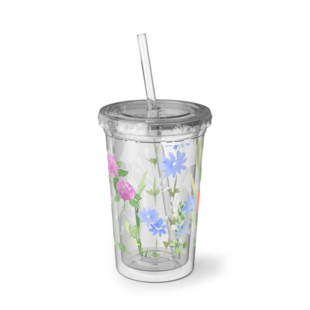 Watercolor Poppy & Bluebell Acrylic Tumbler