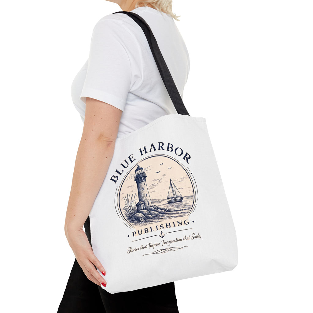 Nautical Lighthouse Tote Bag "Blue Harbor Publishing" Vintage Seaside Canvas Tote