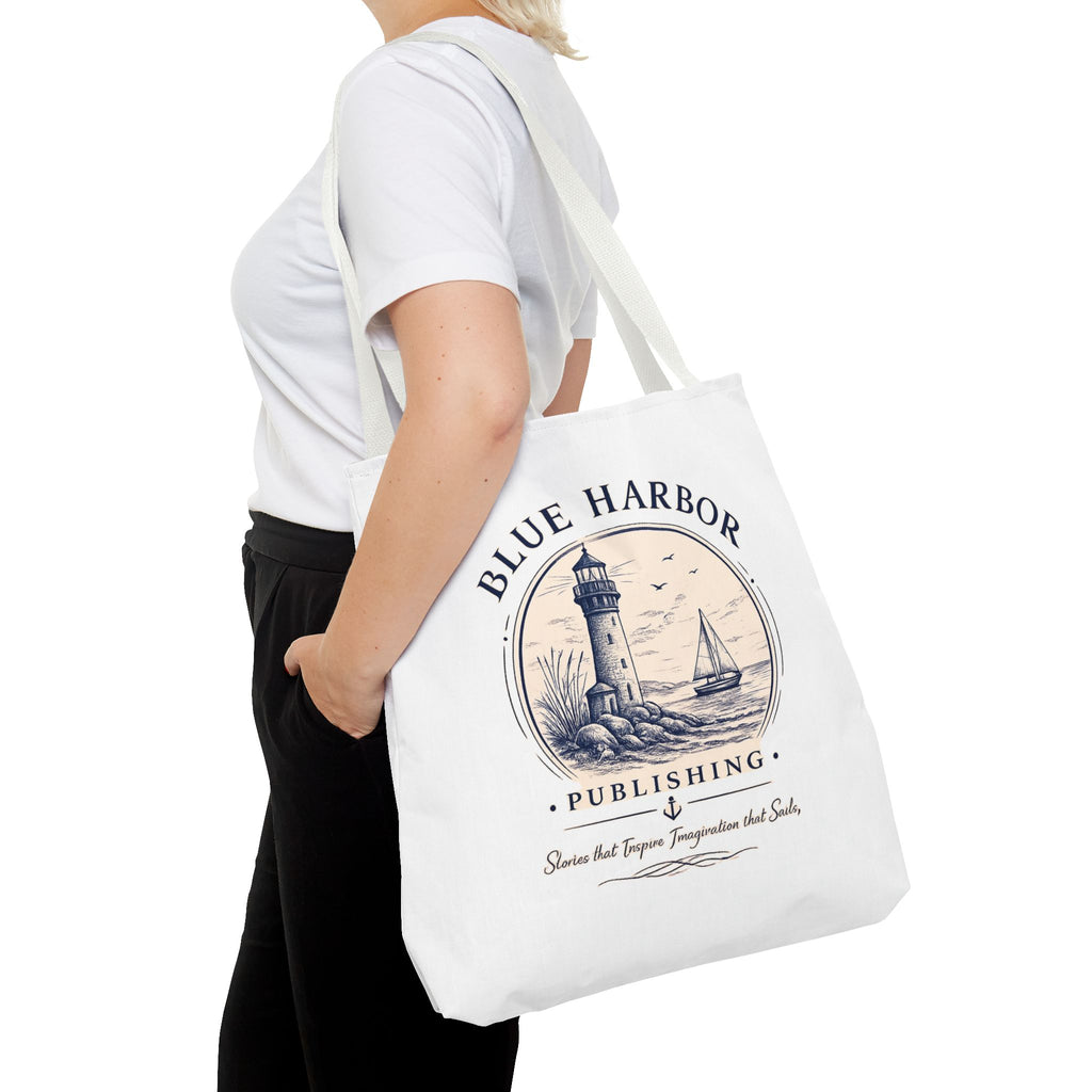 Nautical Lighthouse Tote Bag "Blue Harbor Publishing" Vintage Seaside Canvas Tote