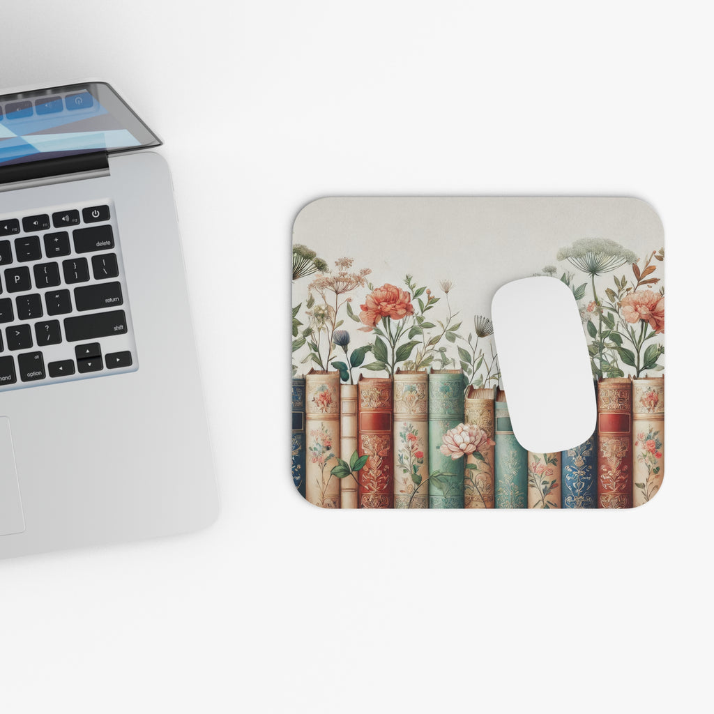 Vintage Floral Books Rectangle Mouse Pad