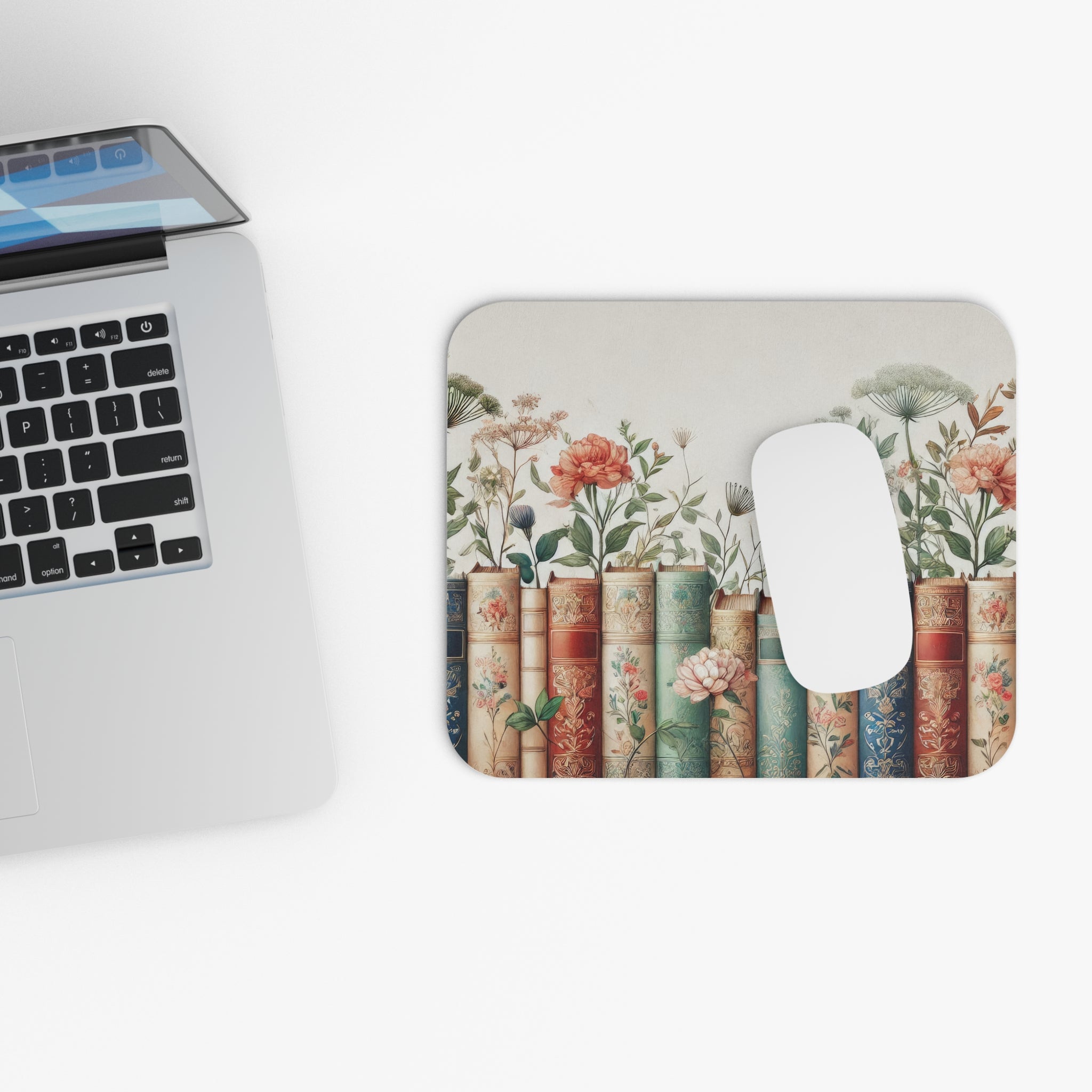 Vintage Floral Books Rectangle Mouse Pad