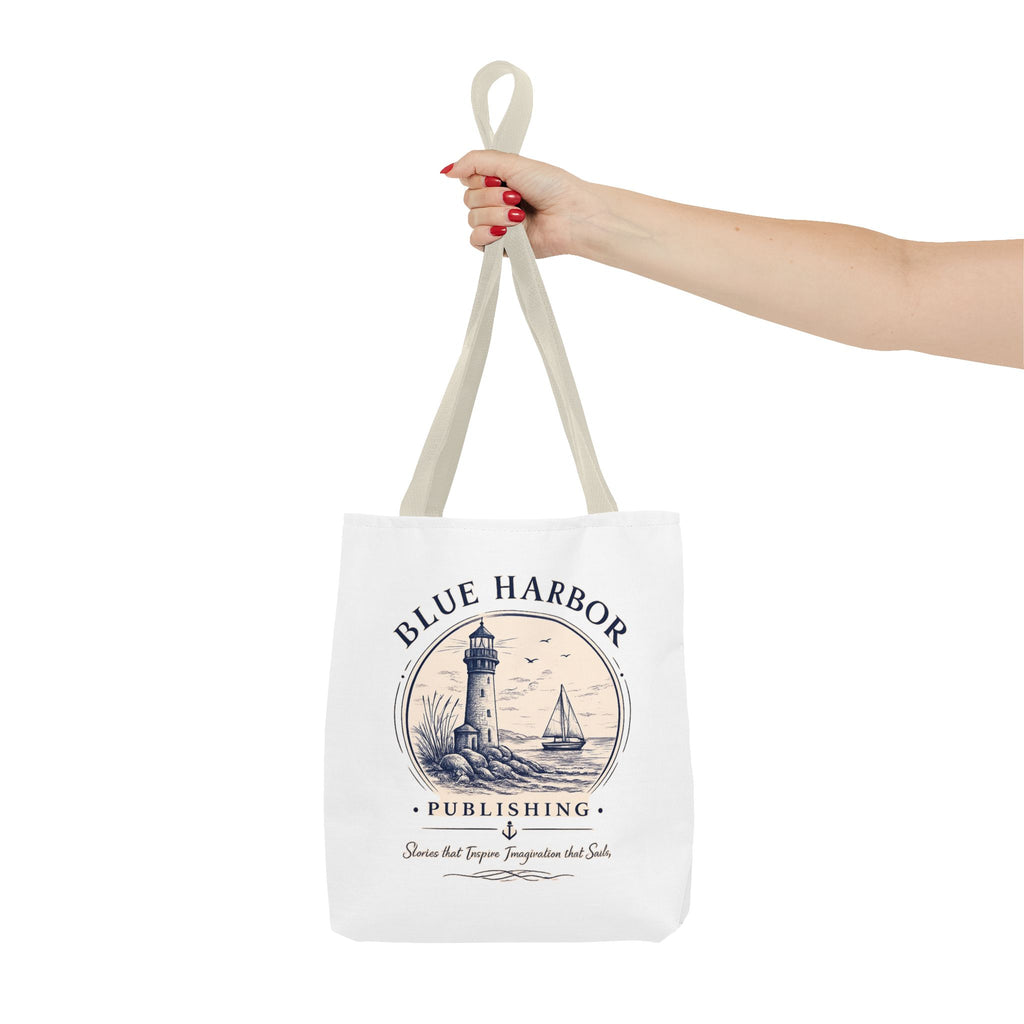 Nautical Lighthouse Tote Bag "Blue Harbor Publishing" Vintage Seaside Canvas Tote