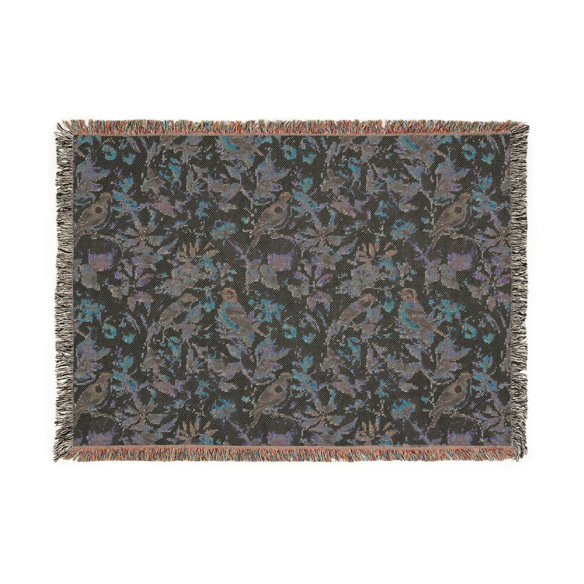 Bird & Blossom Woven Blanket — Vintage Floral Throw for Couch, Bedroom, Gift