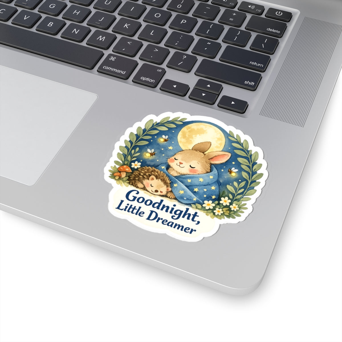 Goodnight Little Dreamer Sticker — Cute Bunny & Hedgehog Sleepy Moon Kiss-Cut Sticker