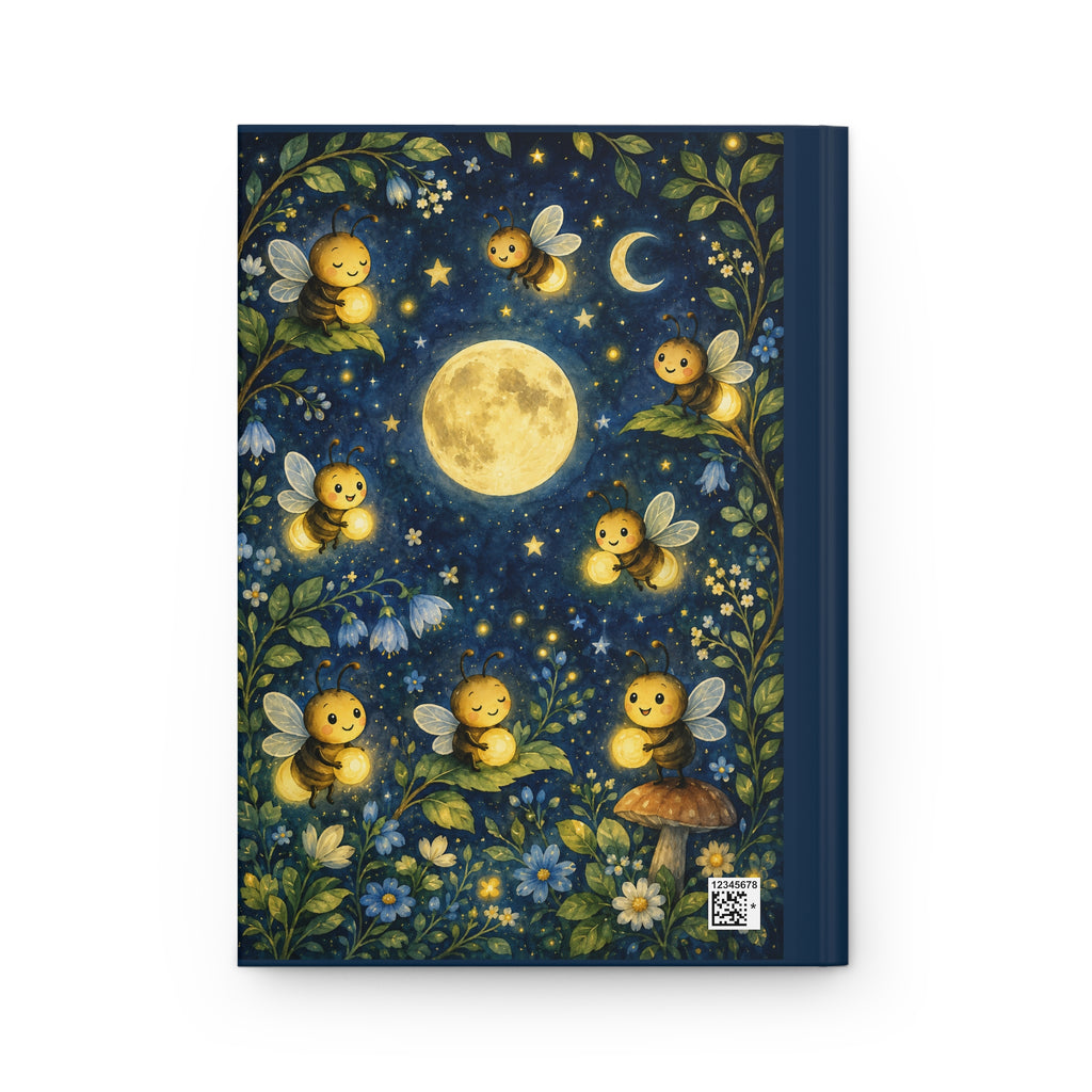 Moonlit Firefly Bees Hardcover Journal (Whimsical Floral Night Sky)