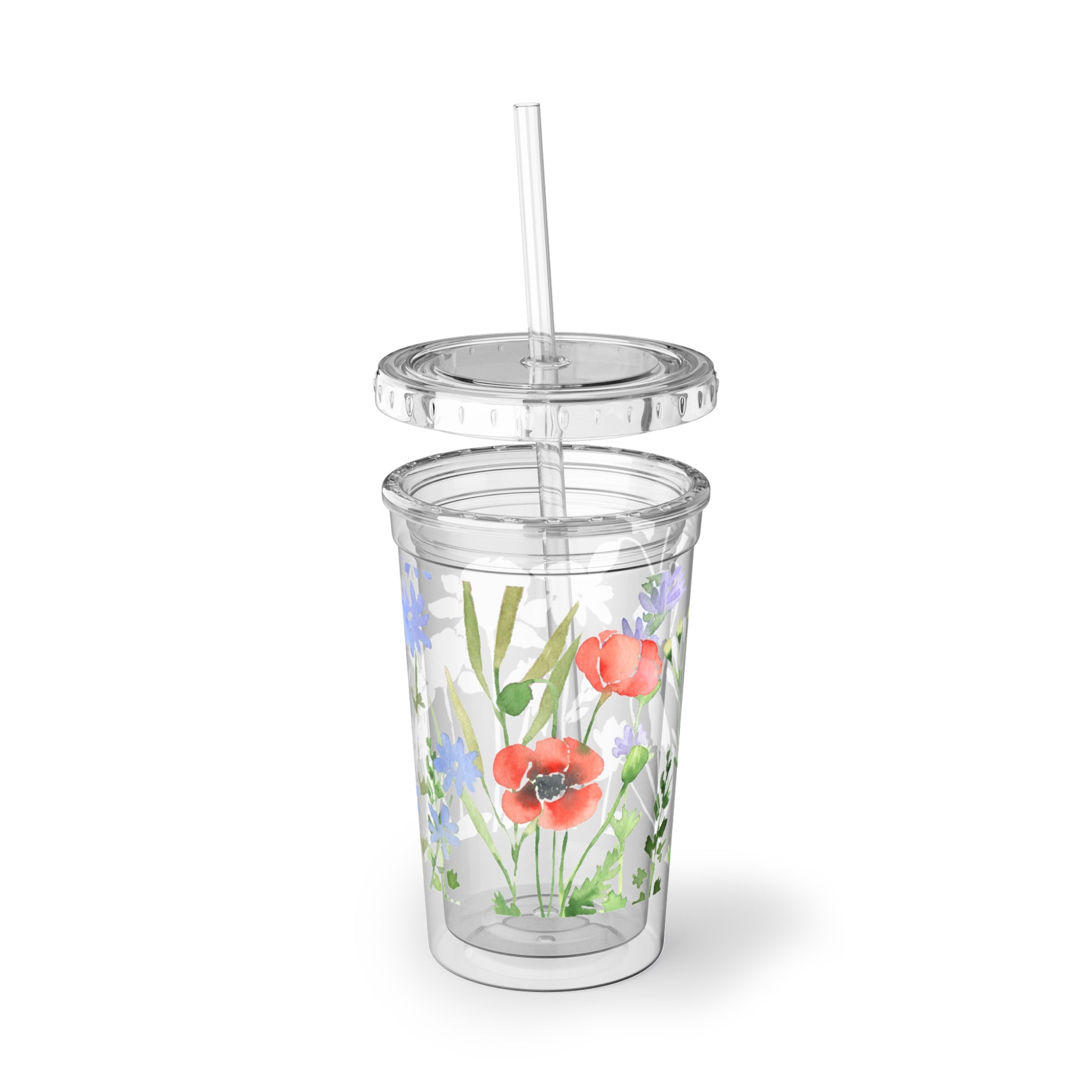 Watercolor Poppy & Bluebell Acrylic Tumbler