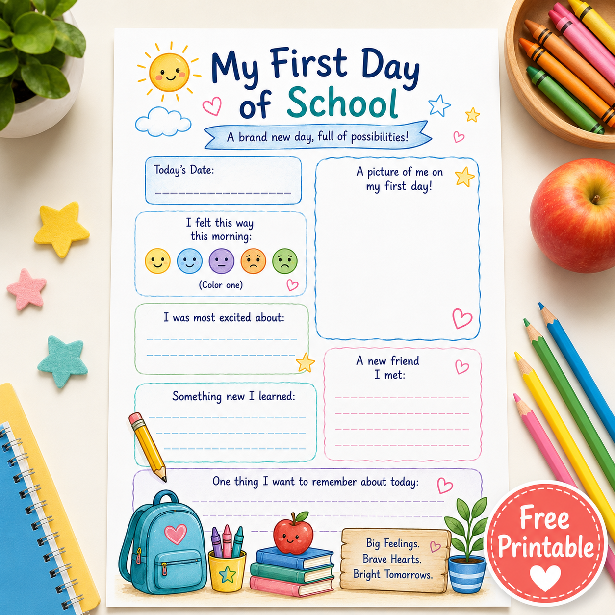 My First Day of School – Free Printable Memory Page for Kids