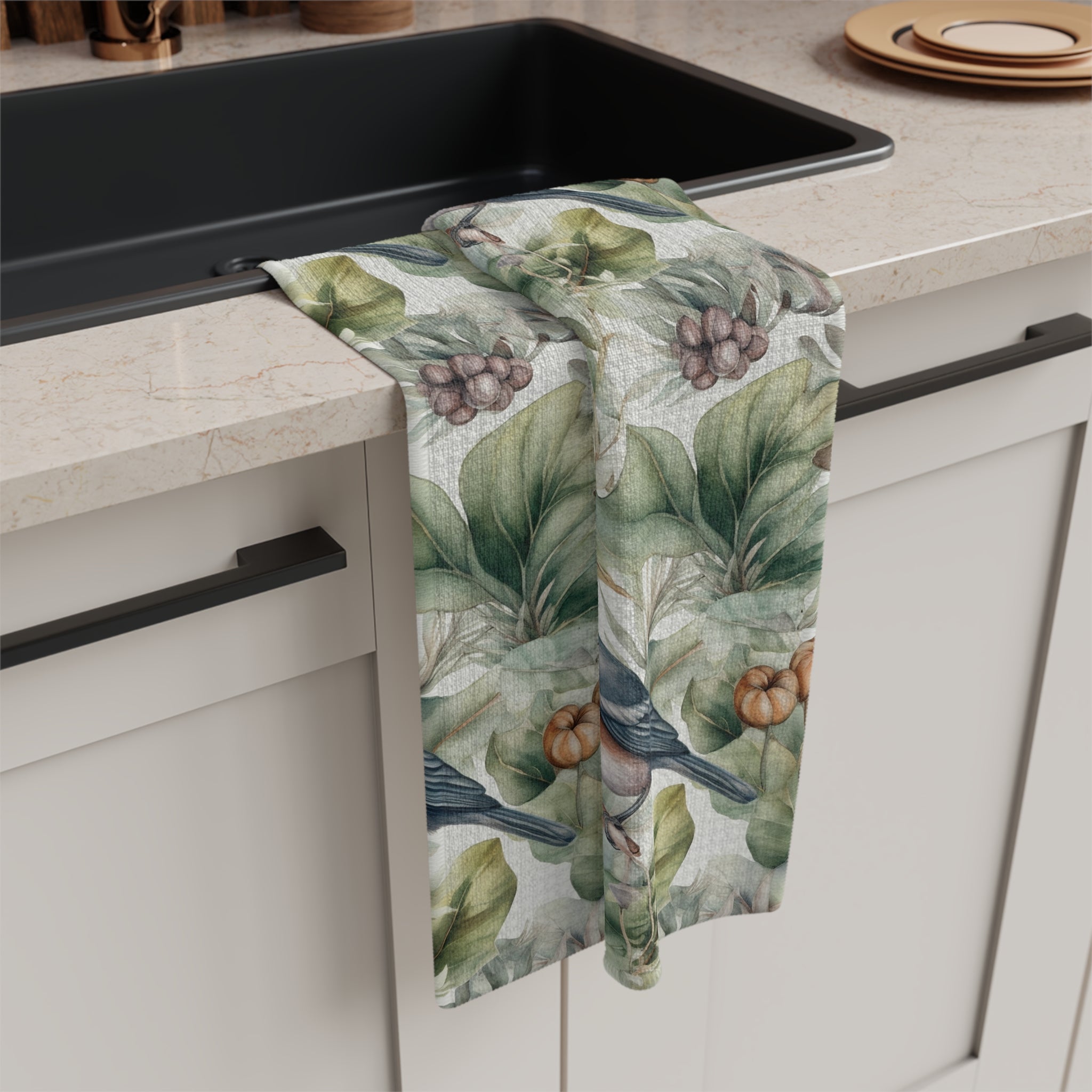 Watercolor Garden Birds Microfiber Kitchen Towel