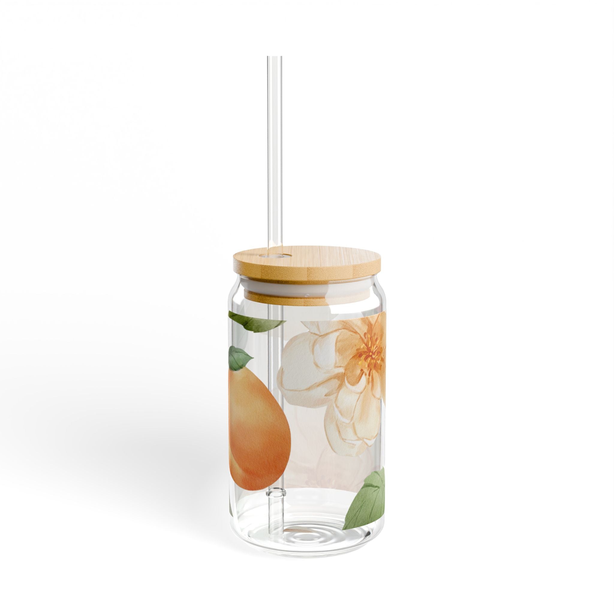 Peach & Magnolia Floral Glass Sipper Cup with Bamboo Lid
