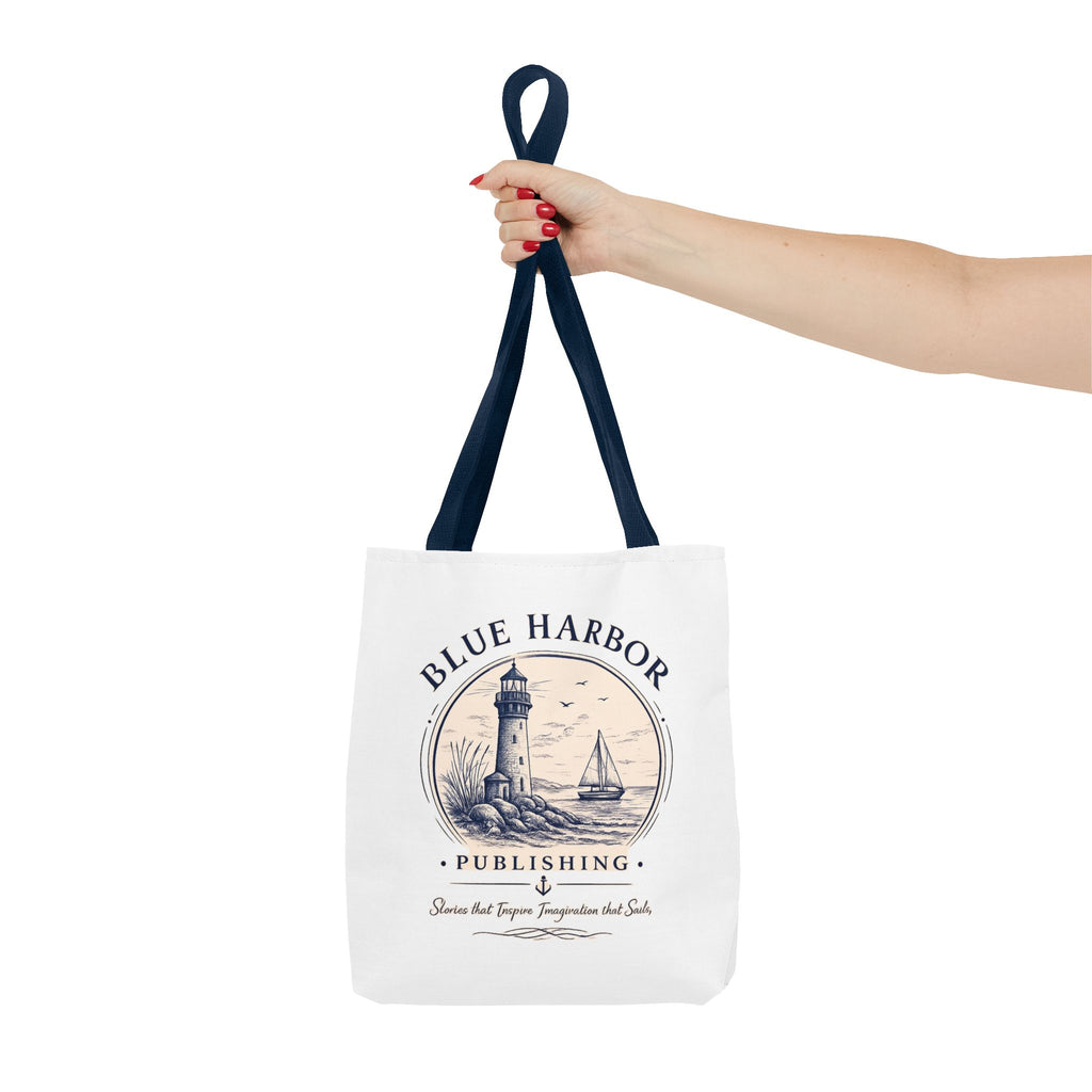Nautical Lighthouse Tote Bag "Blue Harbor Publishing" Vintage Seaside Canvas Tote
