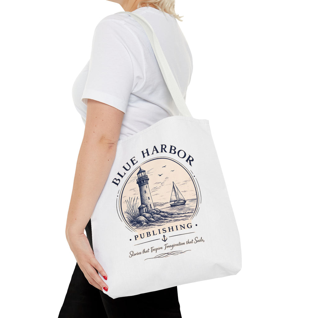 Nautical Lighthouse Tote Bag "Blue Harbor Publishing" Vintage Seaside Canvas Tote