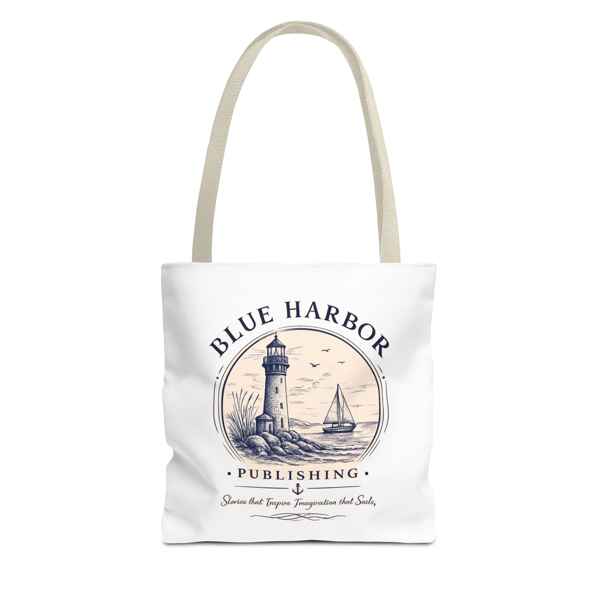 Nautical Lighthouse Tote Bag "Blue Harbor Publishing" Vintage Seaside Canvas Tote