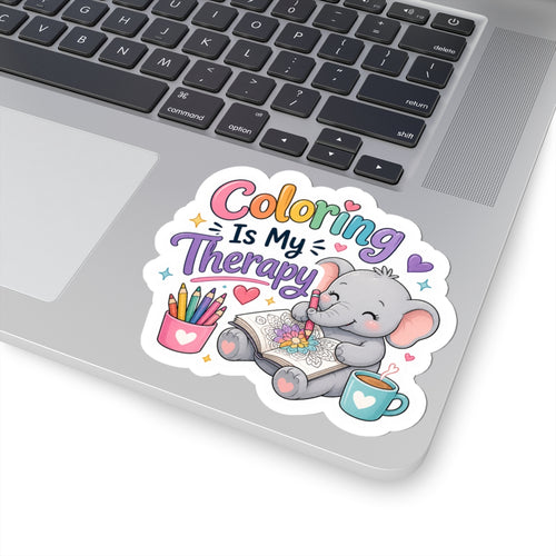 Coloring Is My Therapy Elephant Kiss-Cut Sticker