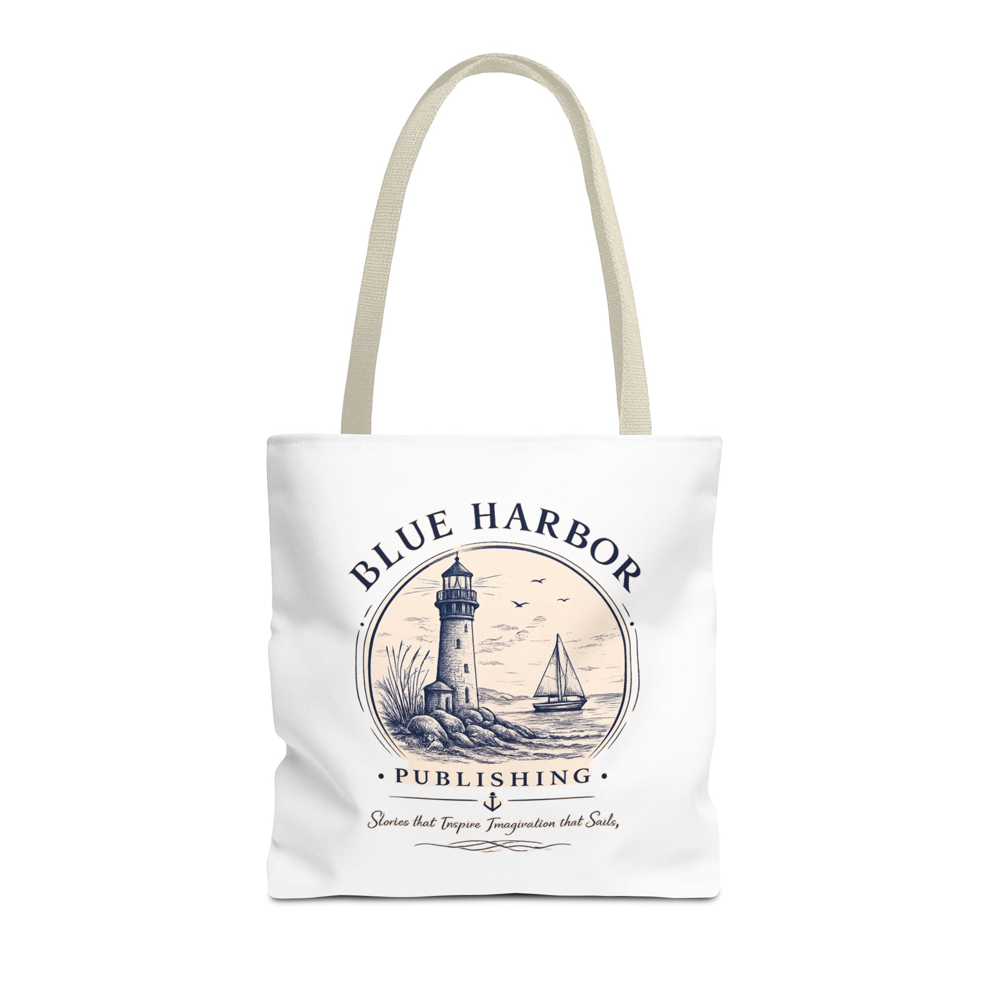 Nautical Lighthouse Tote Bag "Blue Harbor Publishing" Vintage Seaside Canvas Tote