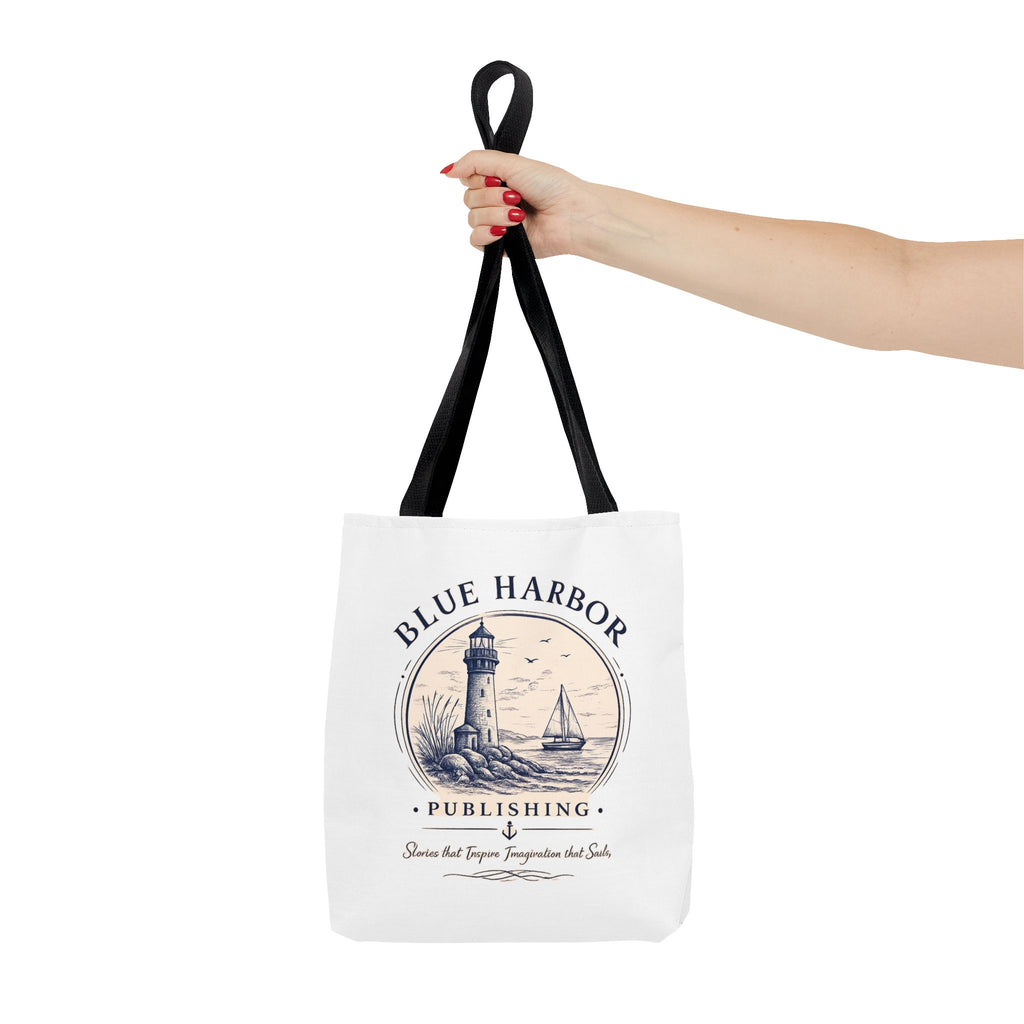 Nautical Lighthouse Tote Bag "Blue Harbor Publishing" Vintage Seaside Canvas Tote