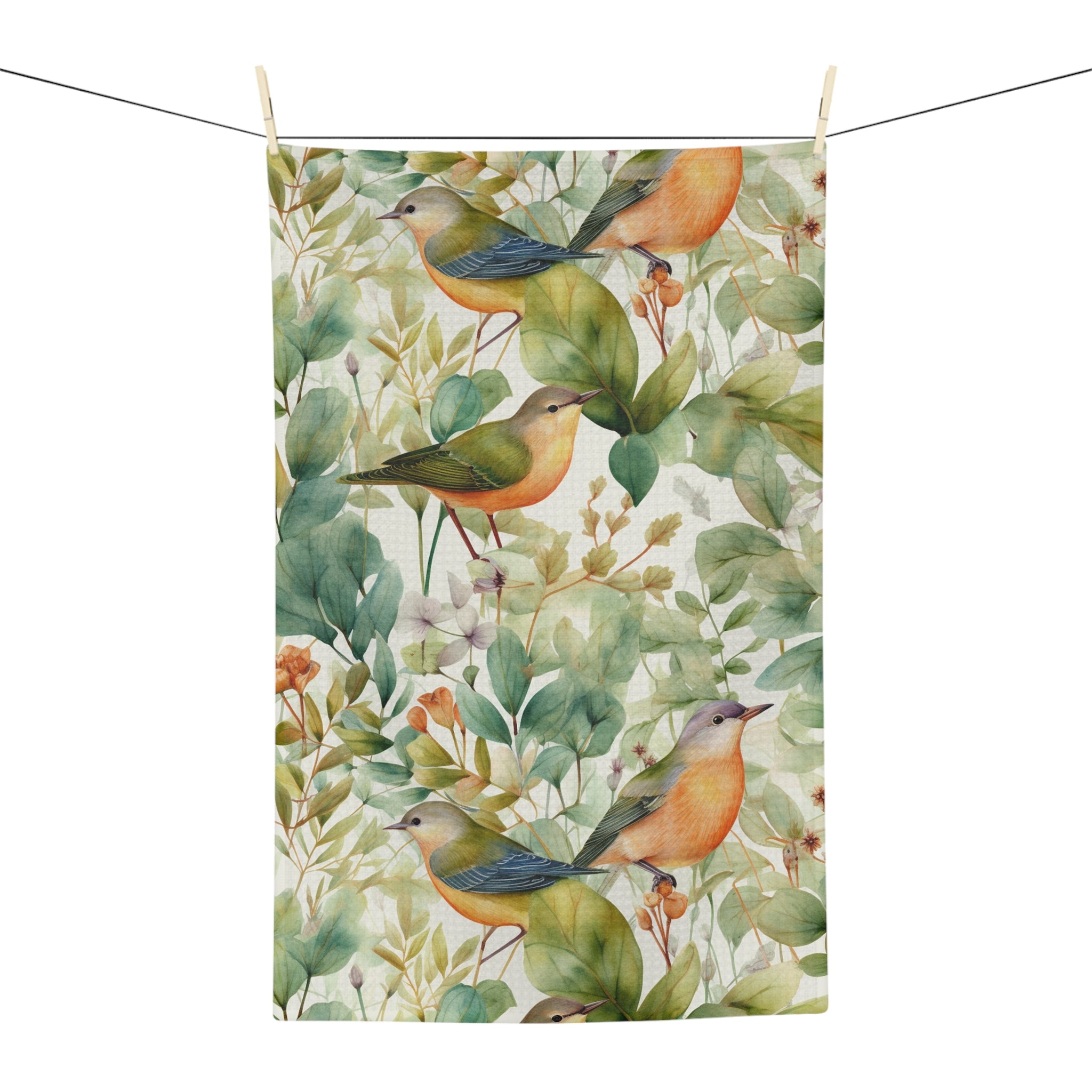 Watercolor Birds & Greenery Microfiber Tea Towel