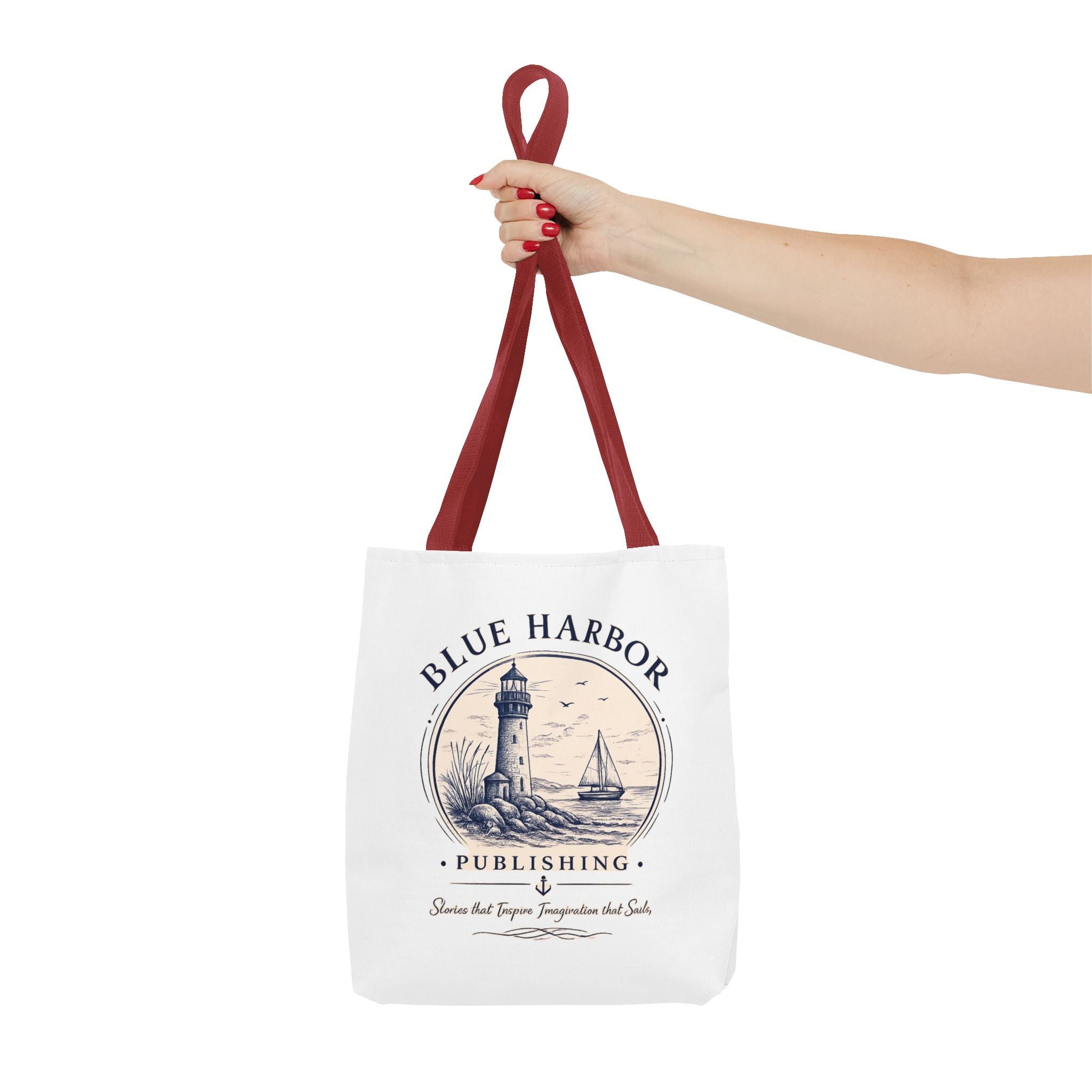 Nautical Lighthouse Tote Bag "Blue Harbor Publishing" Vintage Seaside Canvas Tote