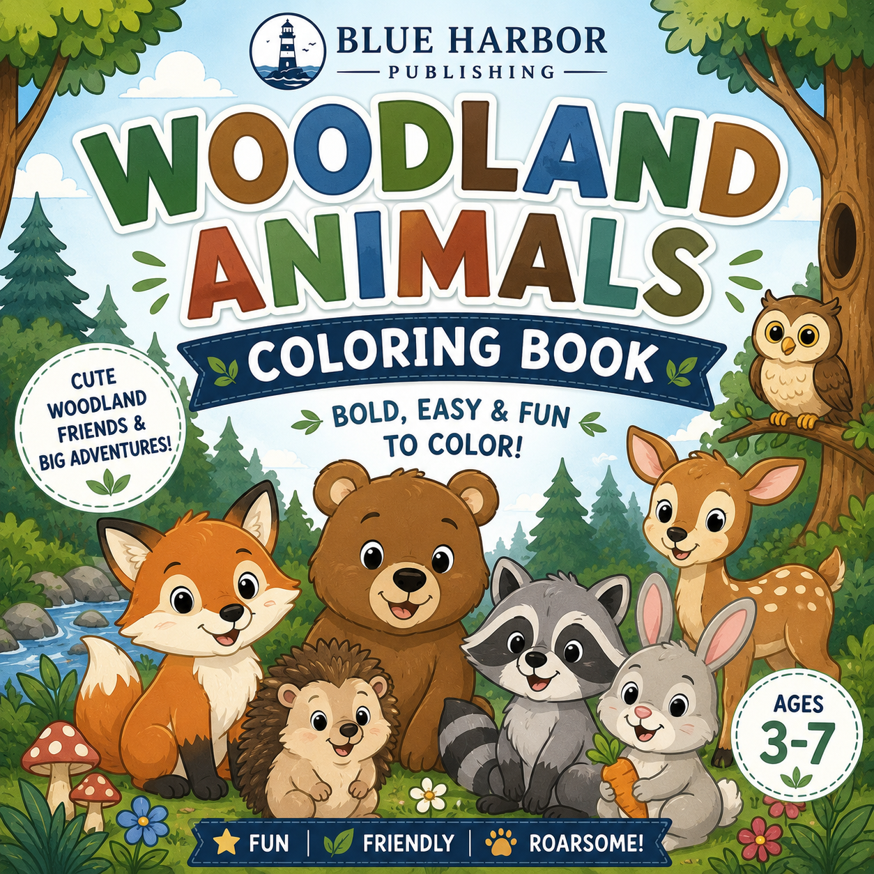 Woodland Friends Coloring Book for Kids Ages 3–7 | 24 Bold & Easy Forest Animal Coloring Pages